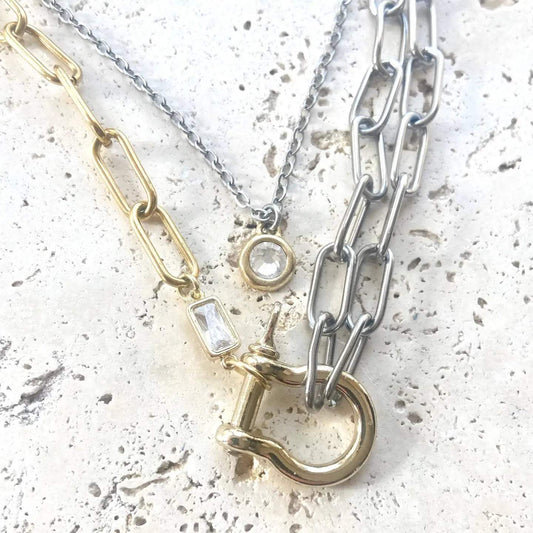 Steel Heart Mixed Metal Pendant Necklace