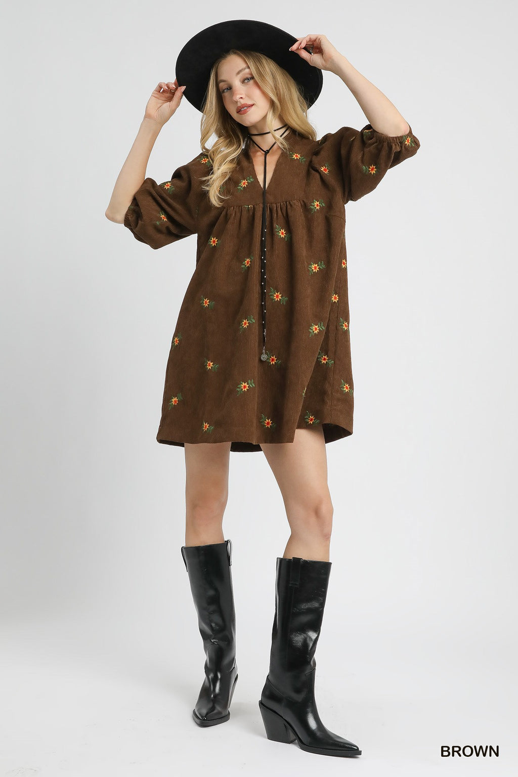 Floral Embroidered Corduroy Dress