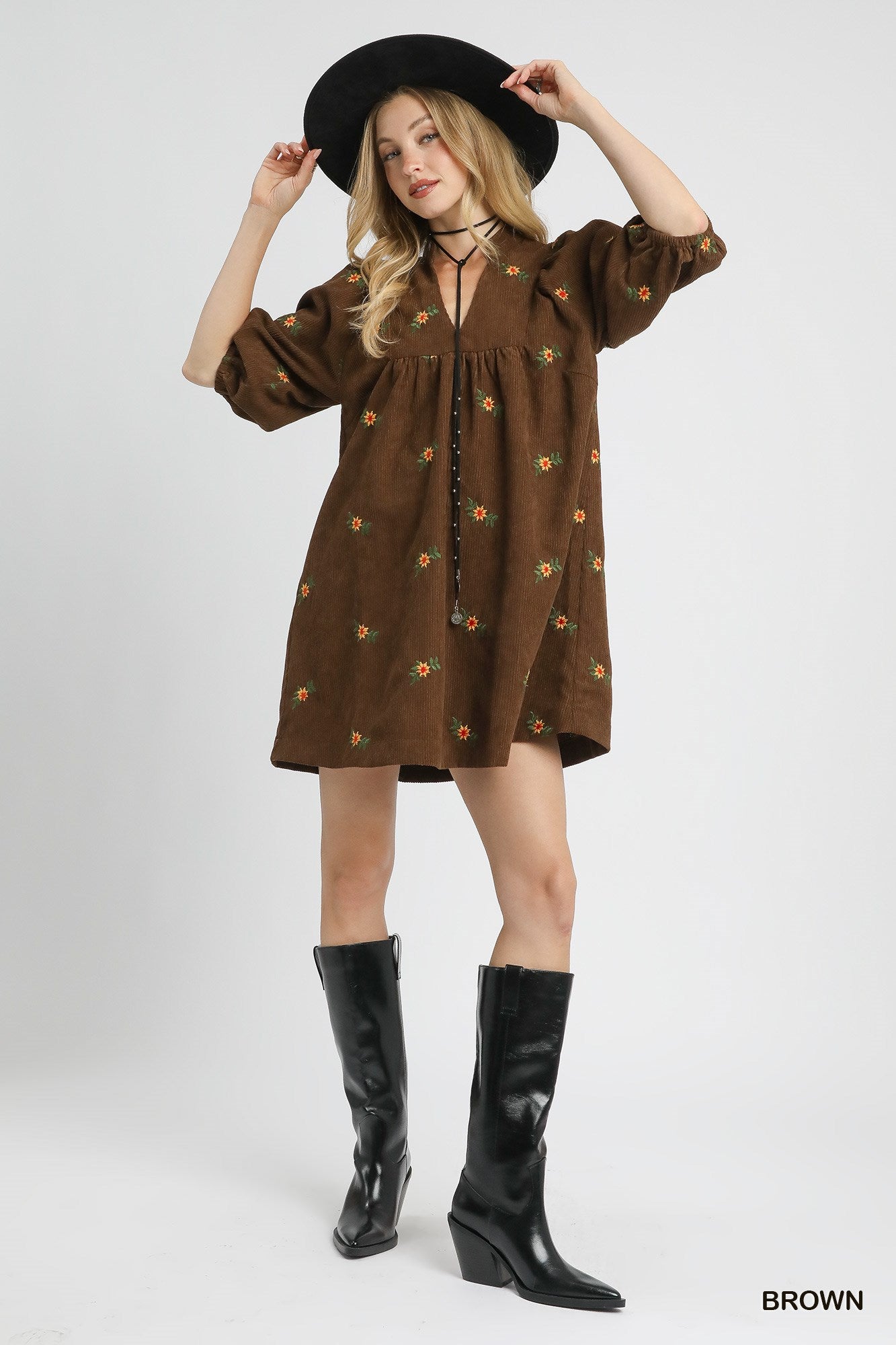 Floral Embroidered Corduroy Dress