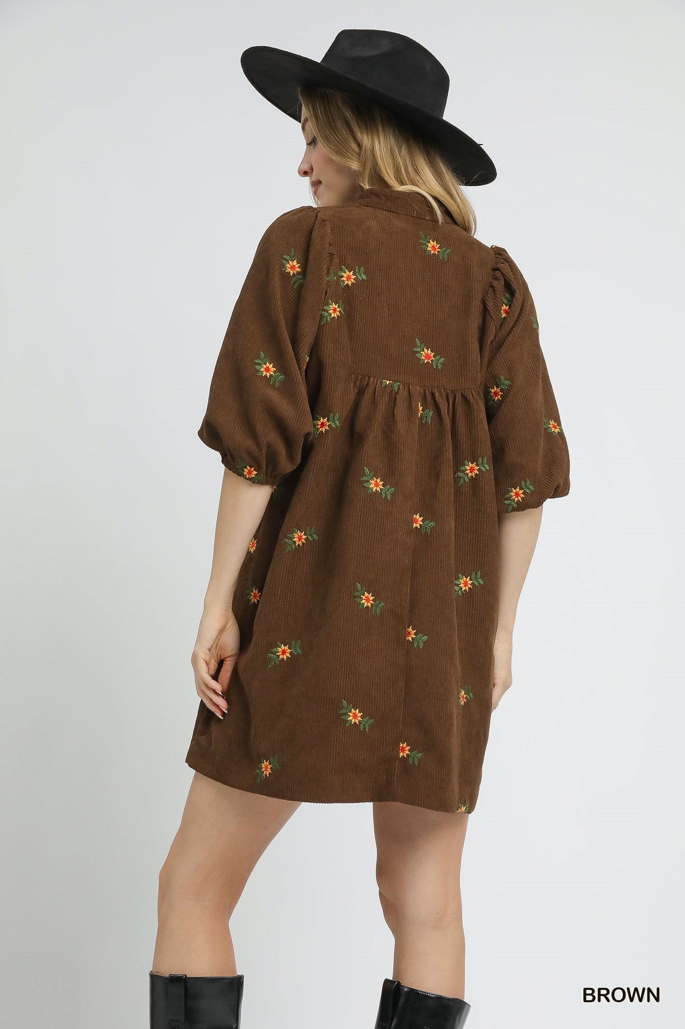 Floral Embroidered Corduroy Dress