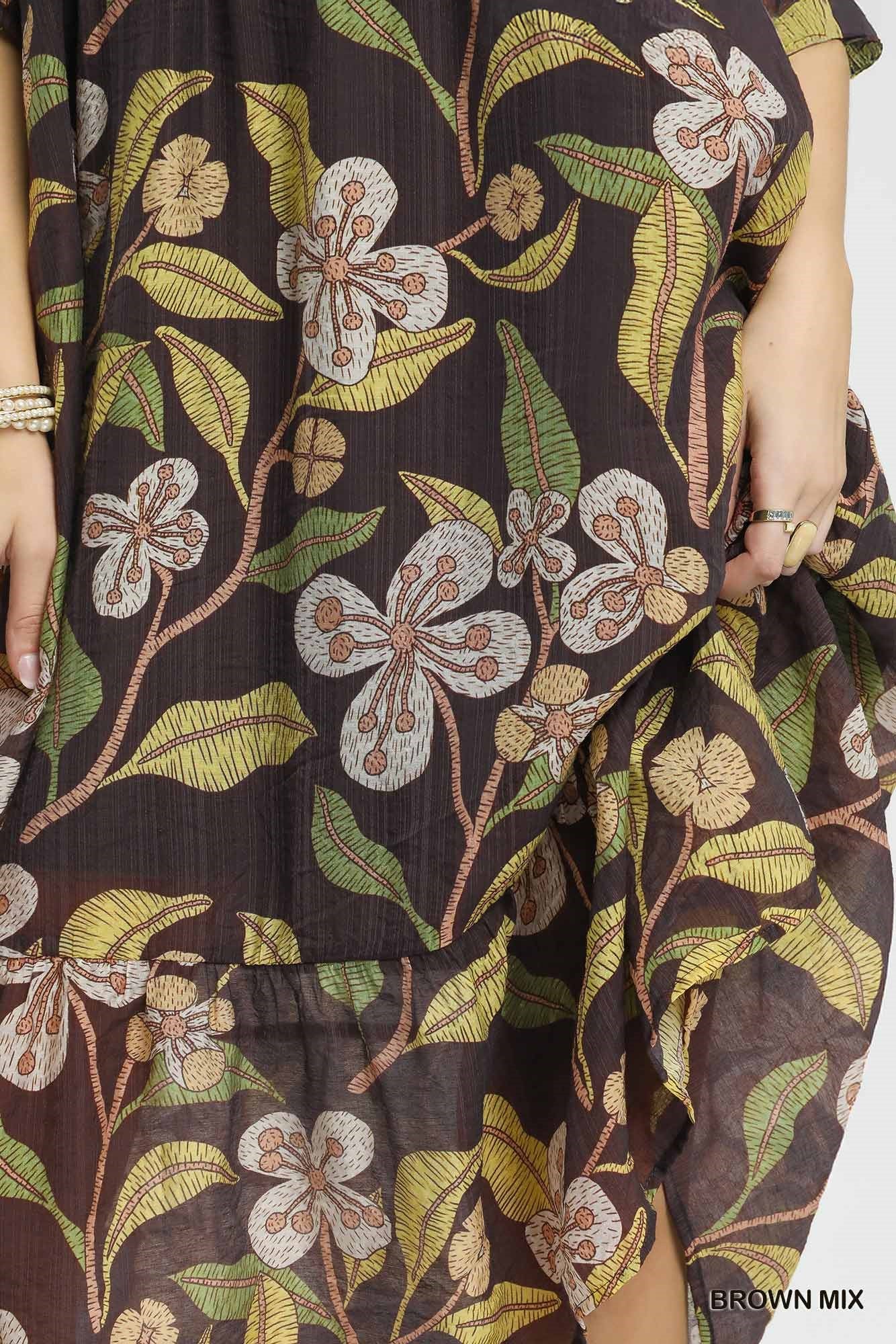 Mixed Floral Tiered Midi Dress