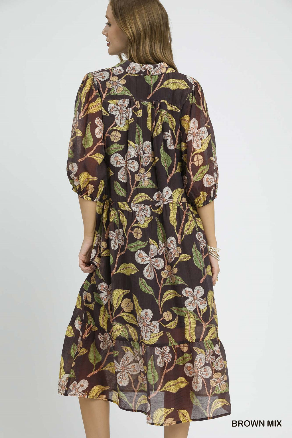 Mixed Floral Tiered Midi Dress