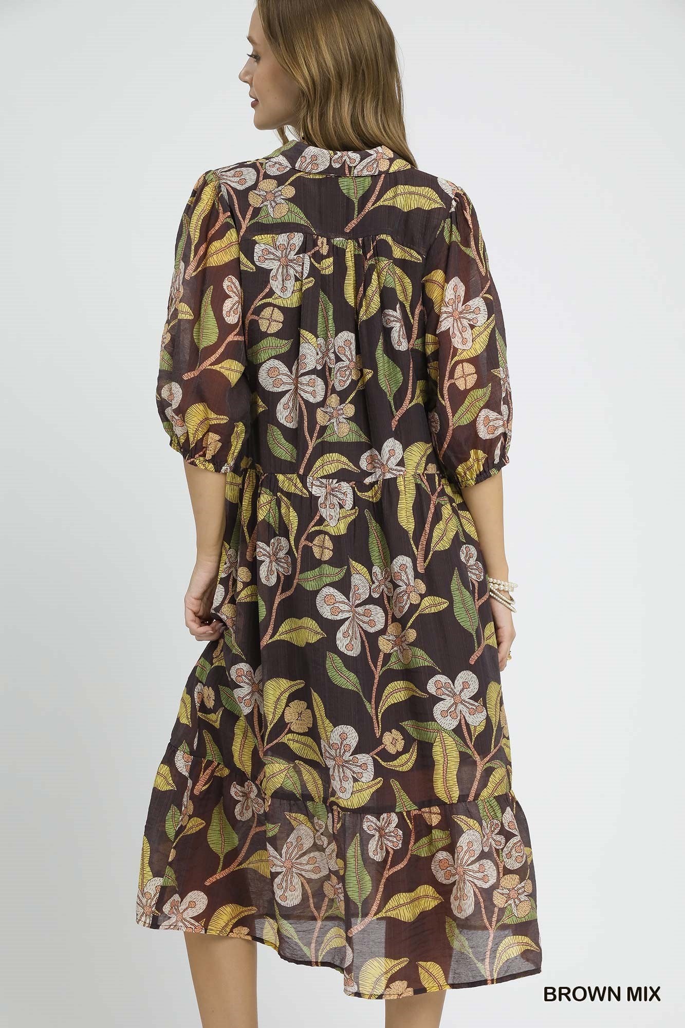 Mixed Floral Tiered Midi Dress