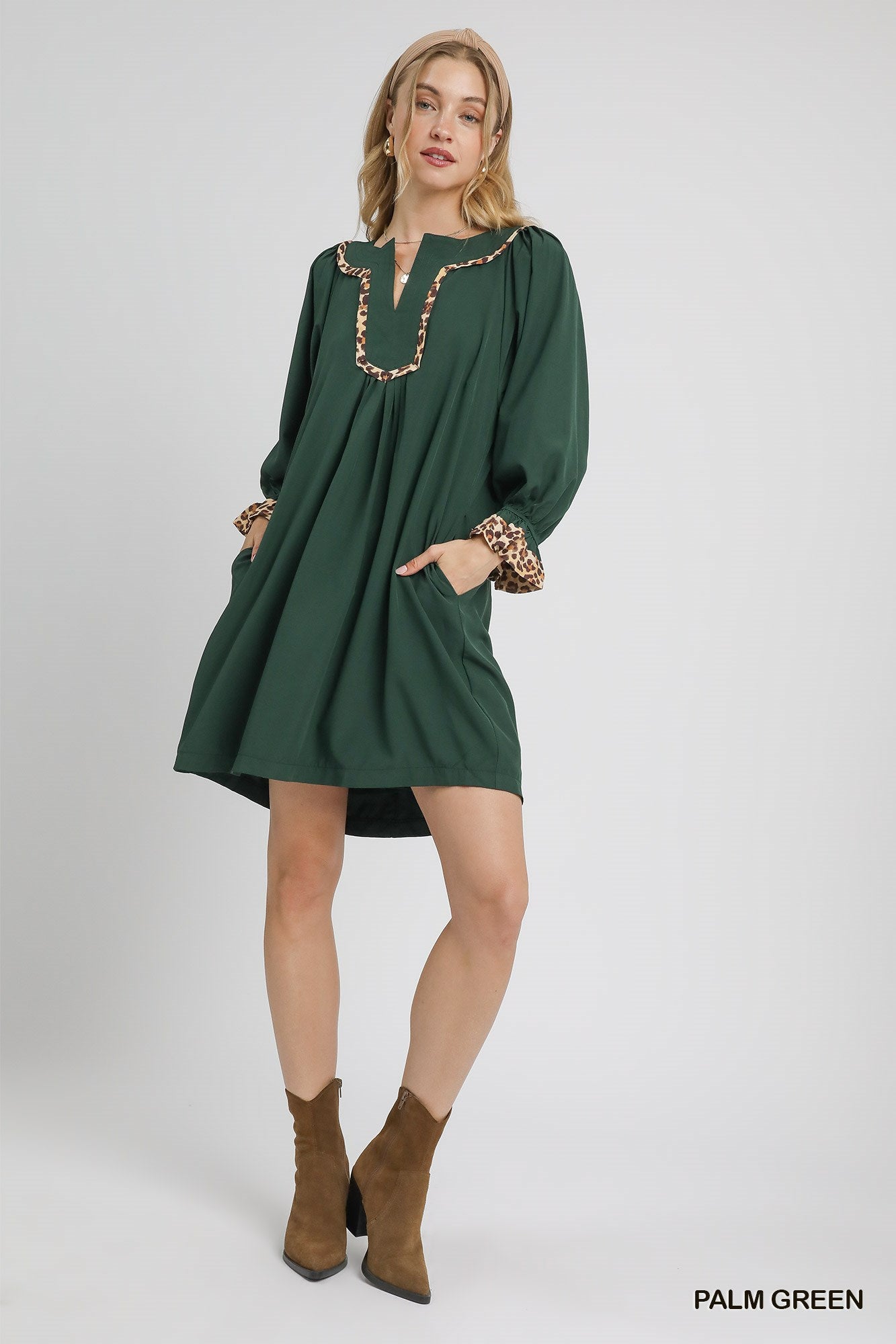 Leopard Trim Tunic Dress