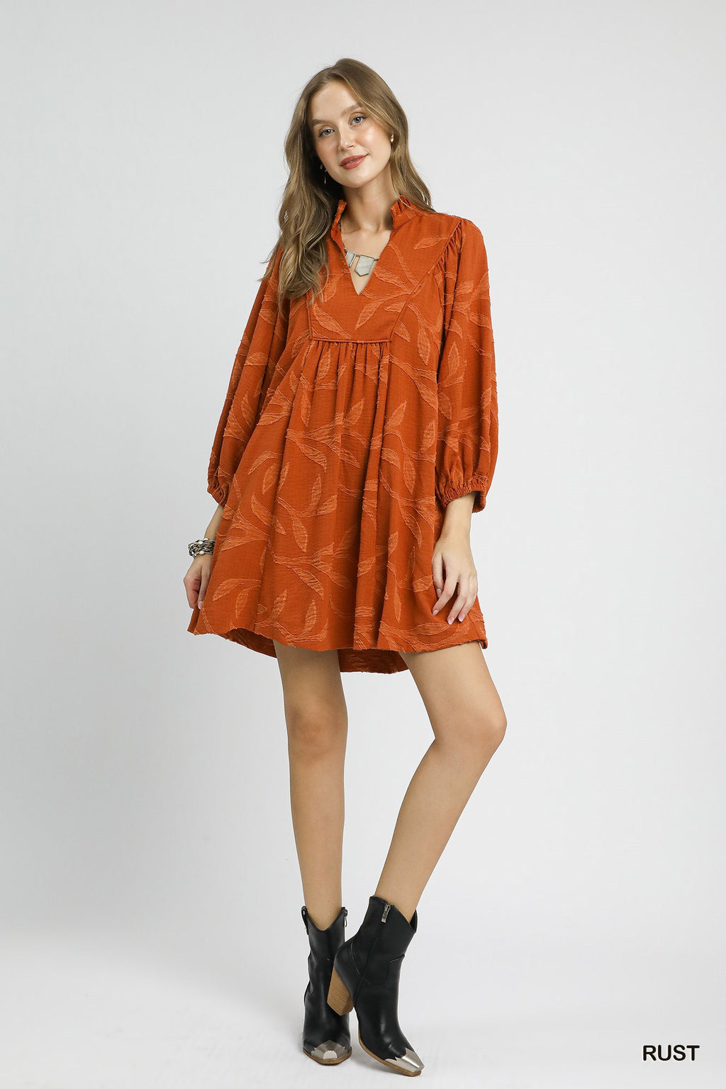 Tonal Leaf Jacquard Dress