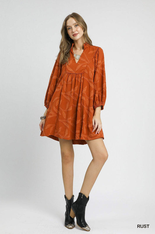 Tonal Leaf Jacquard Dress