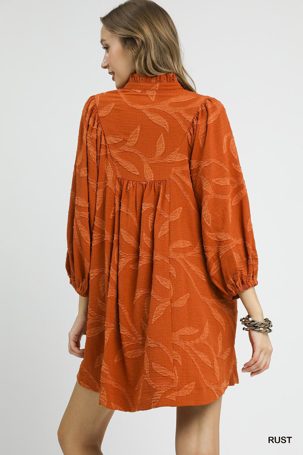 Tonal Leaf Jacquard Dress