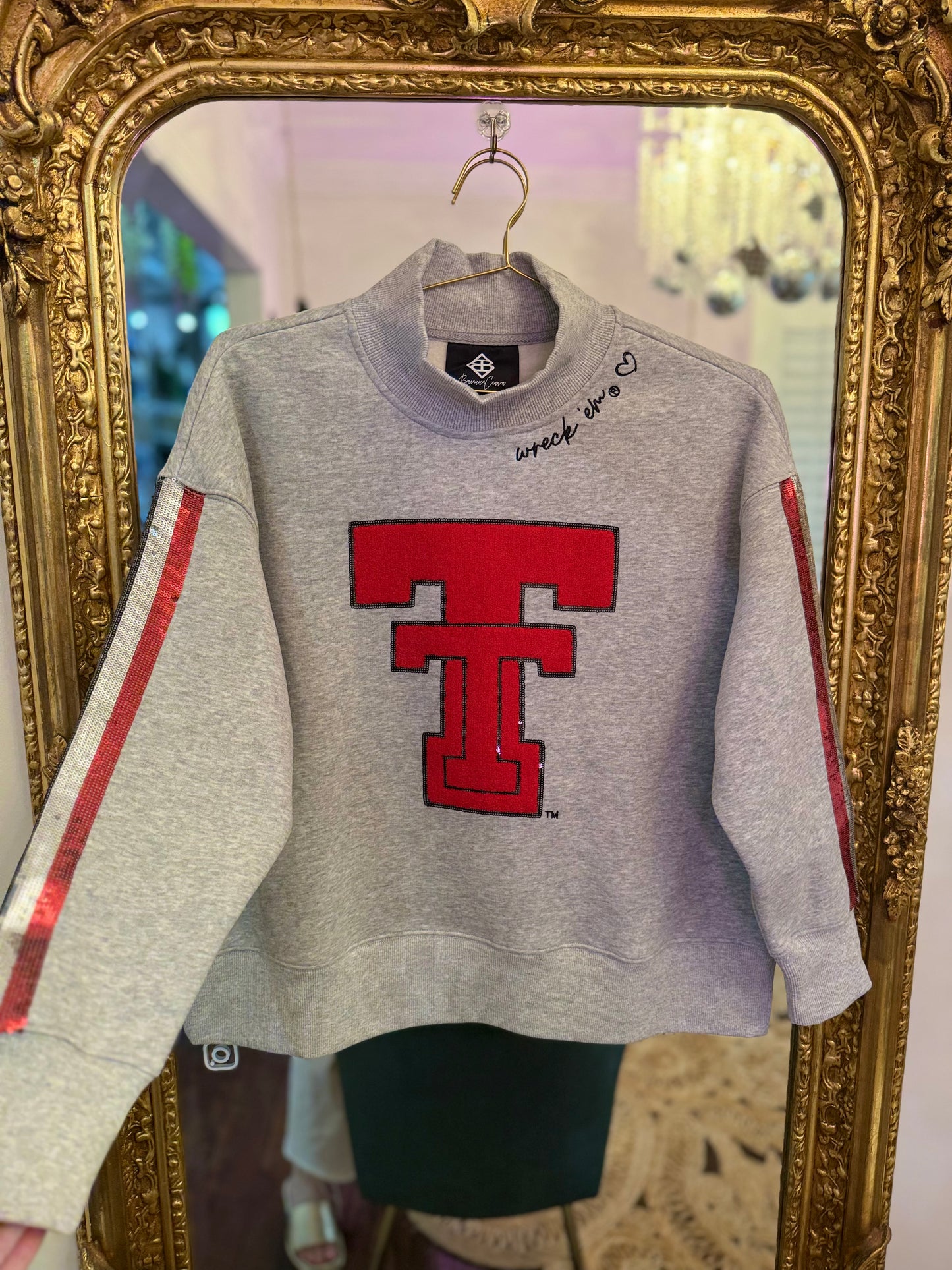 College Mock Neck Sequin Stripe Sweatshirt | Brianna Cannon