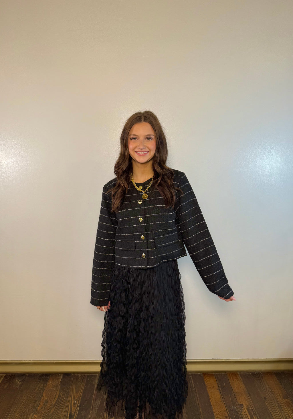 Harmony Black Fluffy Maxi Skirt