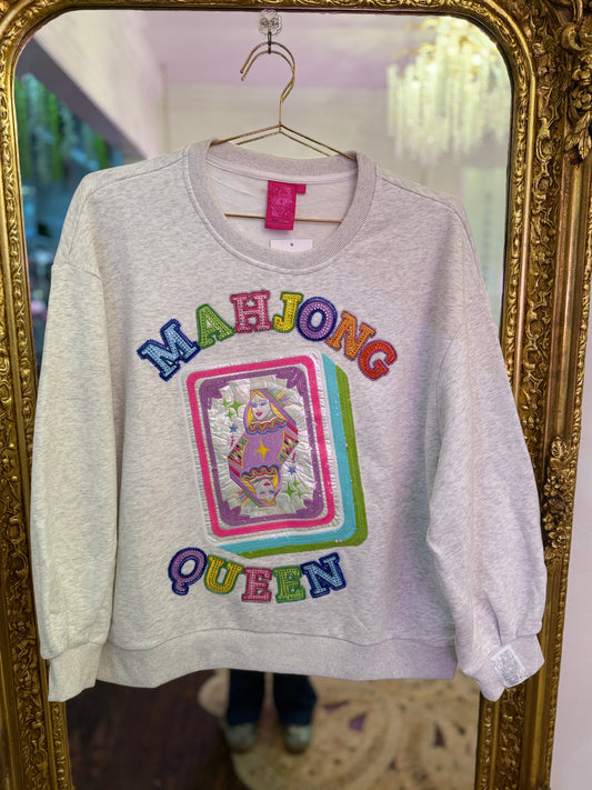 Grey 'Mahjong Queen' QOS Card Tile Sweatshirt | Queen of Sparkles