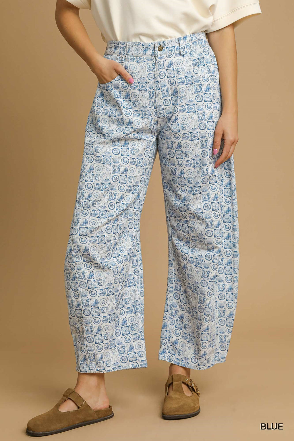 Coin Stamp Print Barrel Jeans