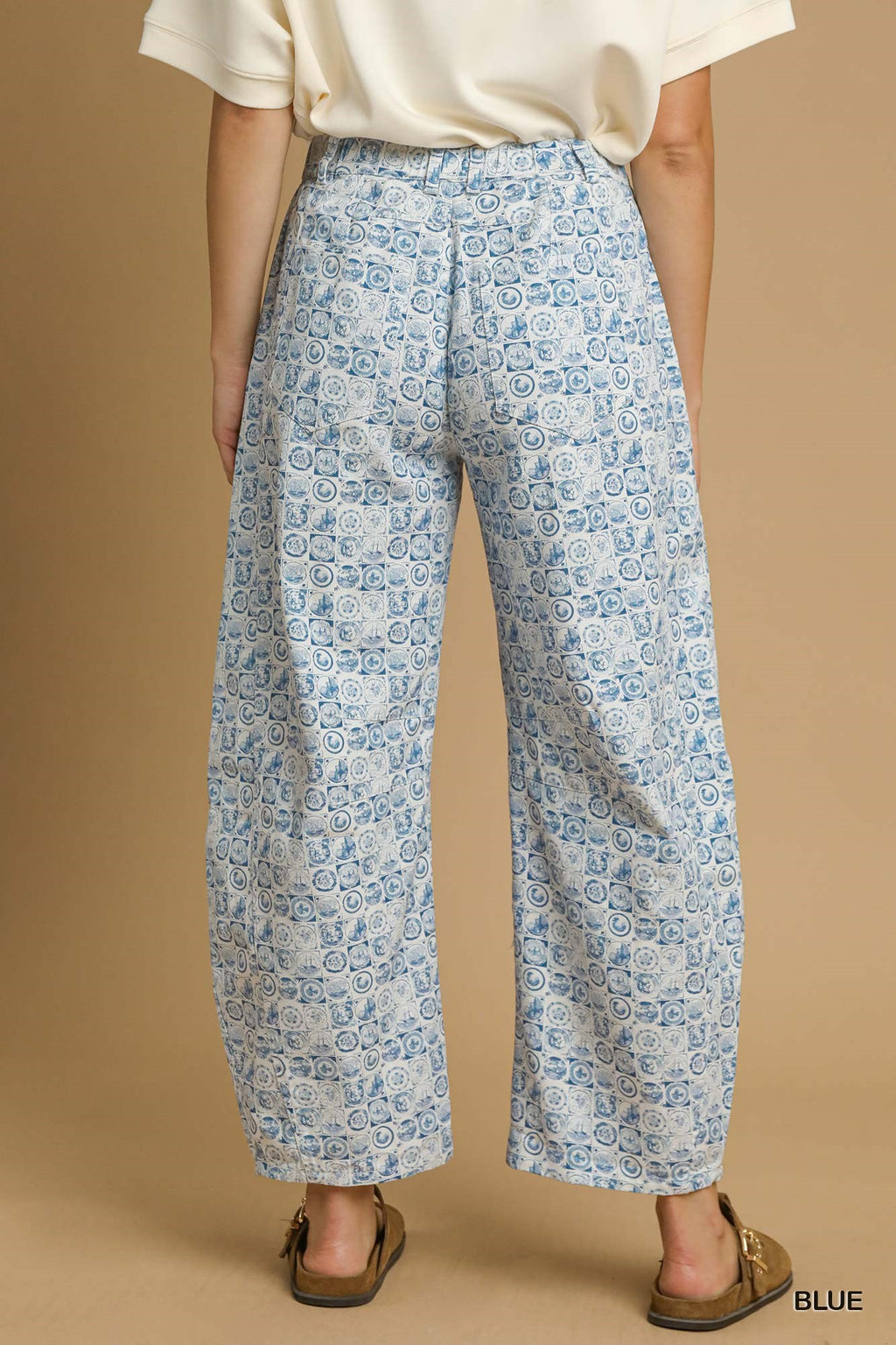 Coin Stamp Print Barrel Jeans
