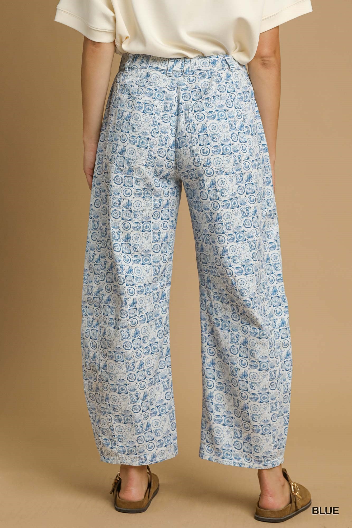 Coin Stamp Print Barrel Jeans