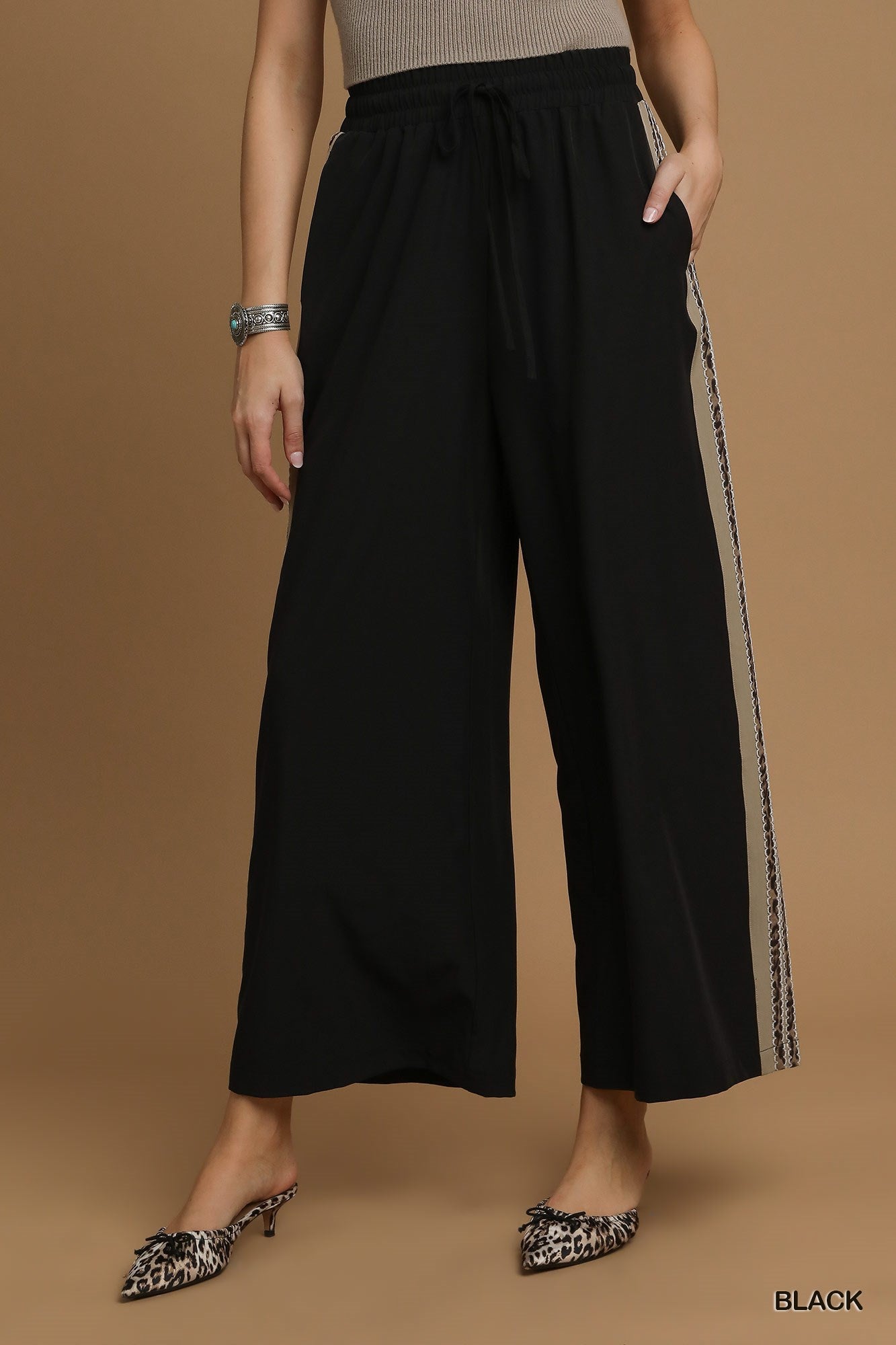 Louisa Leopard Contrast Wide Leg Pants