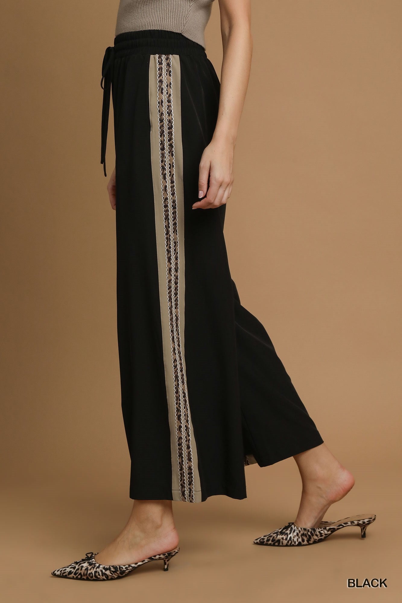 Louisa Leopard Contrast Wide Leg Pants