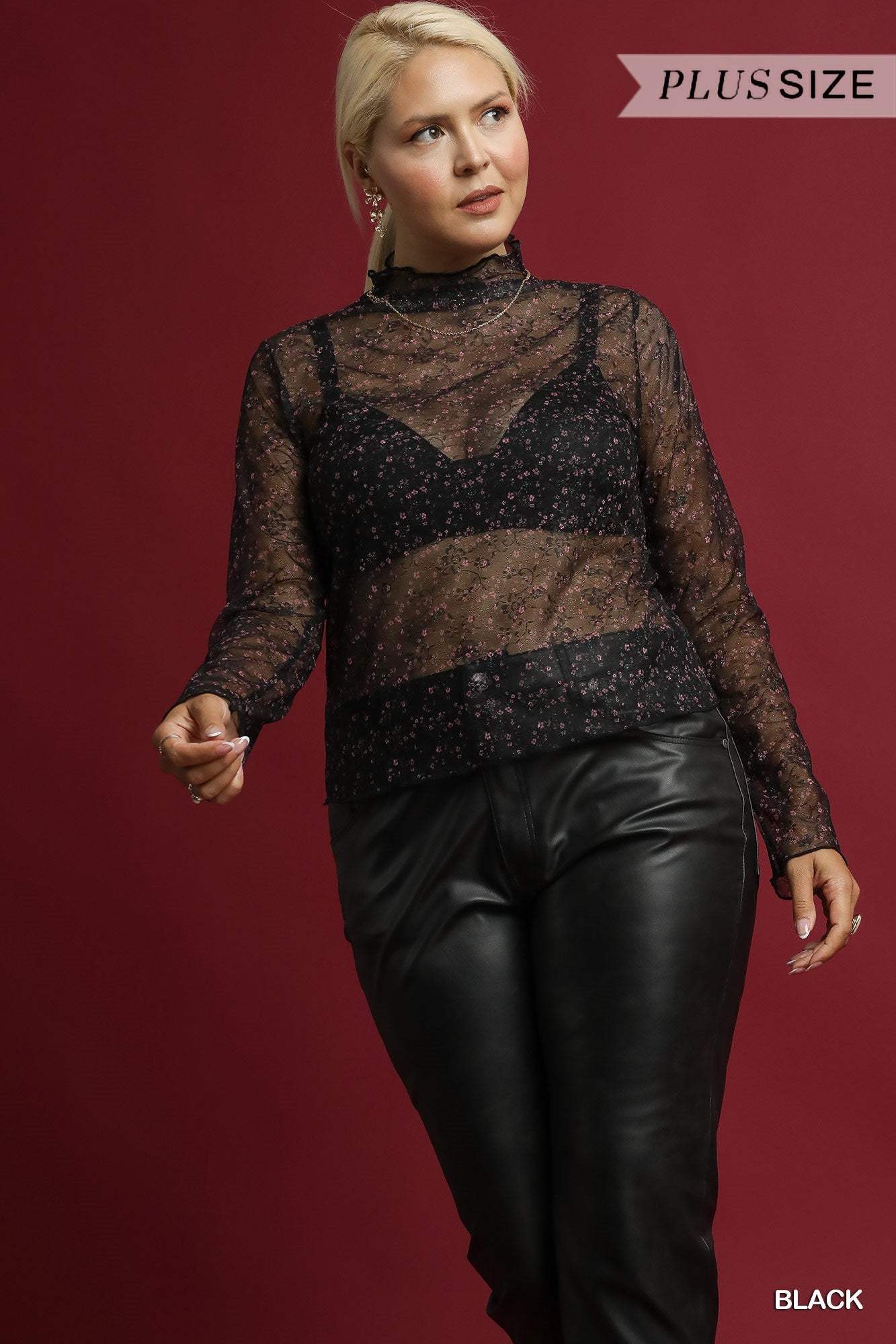 PLUS SIZE | Journee Floral Lace Mesh Top