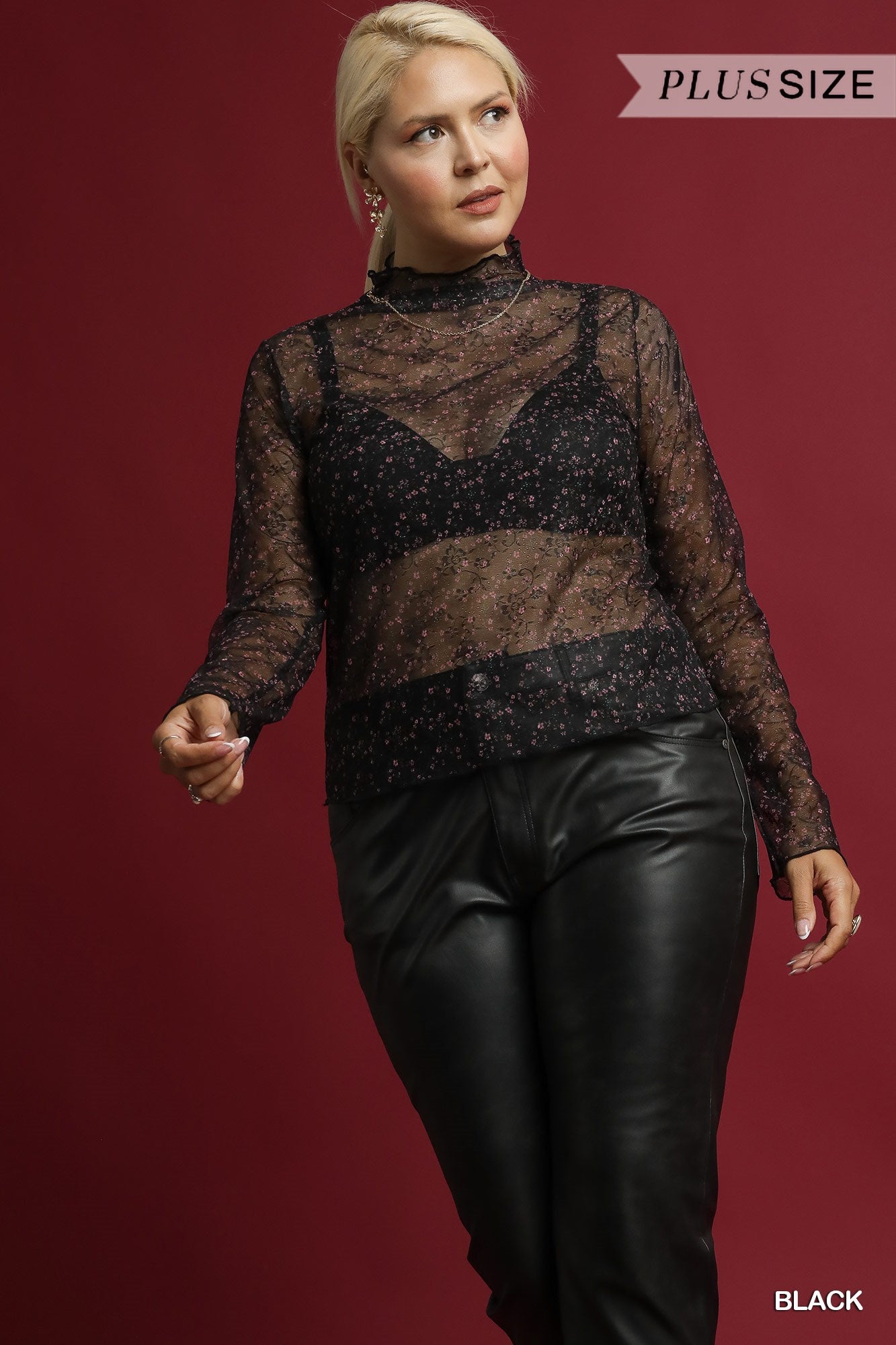 PLUS SIZE | Journee Floral Lace Mesh Top