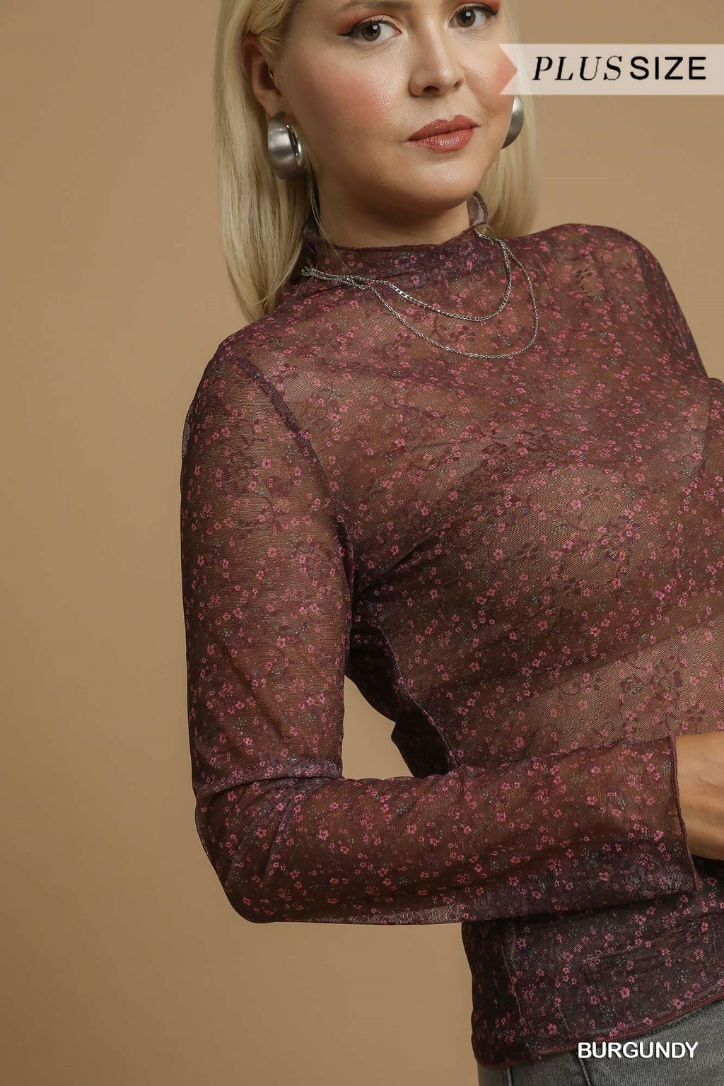 PLUS SIZE | Journee Floral Lace Mesh Top