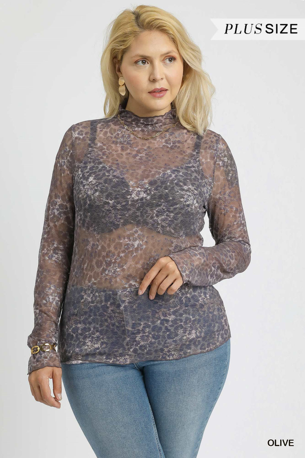 PLUS SIZE | Leopard Mesh Long Sleeve Top