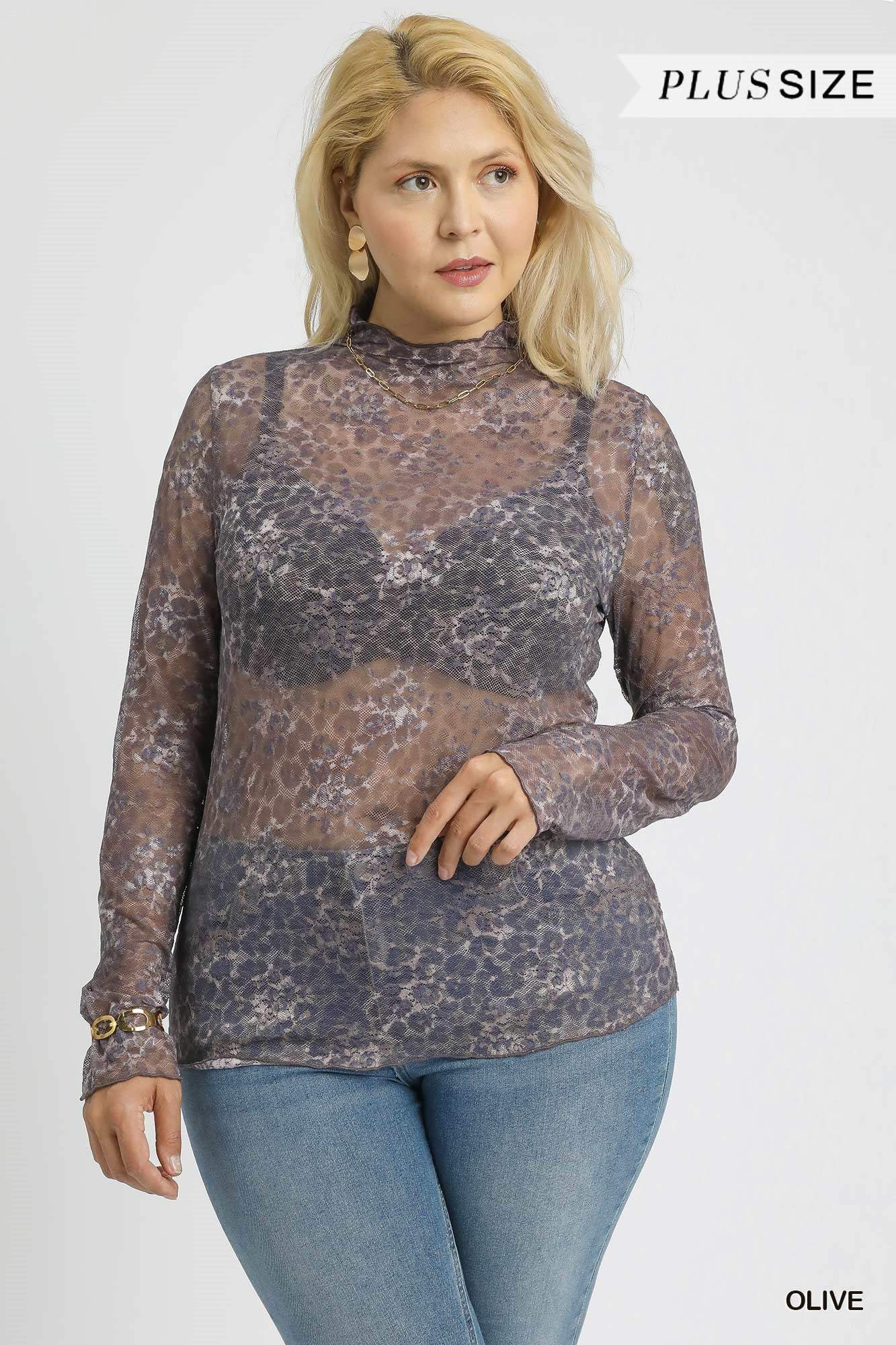 PLUS SIZE | Leopard Mesh Long Sleeve Top