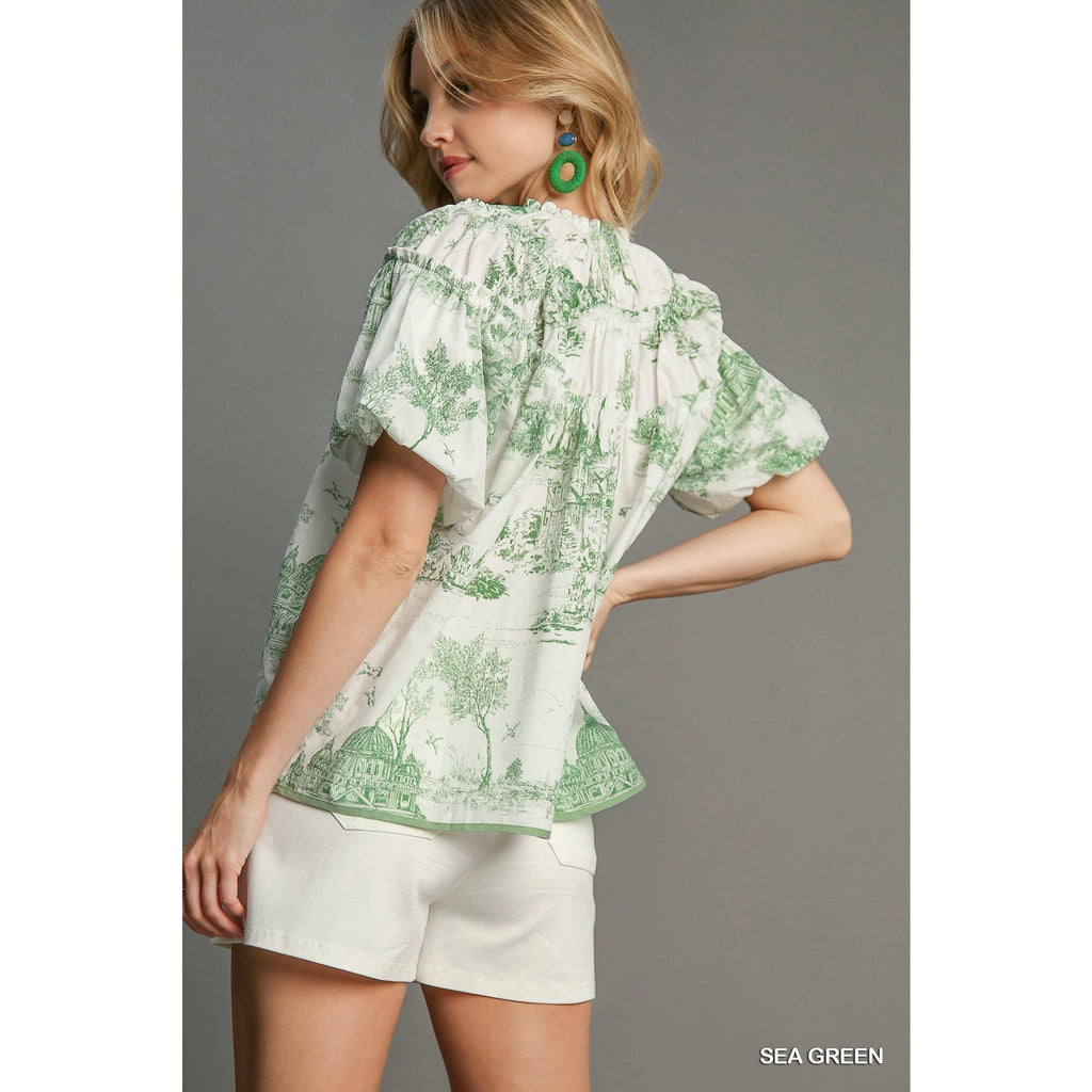 Zara Landscape Puff Sleeve Blouse