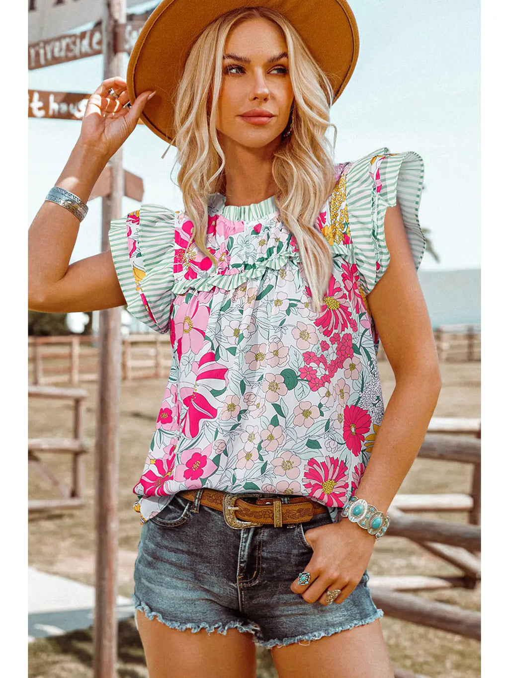 Charlotte Contrast Floral Ruffle Blouse