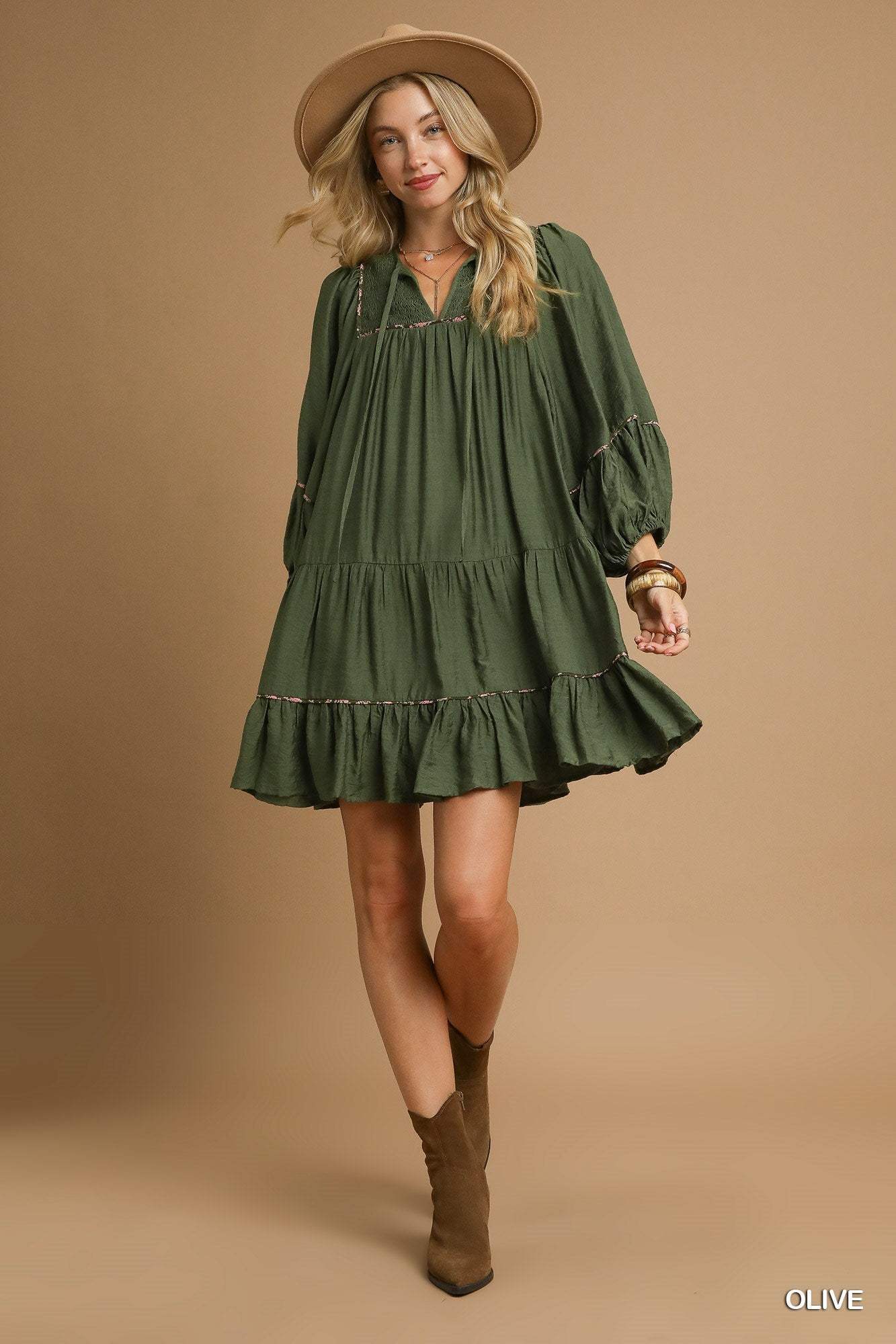 Aisling Long Sleeve Tiered Mini Dress
