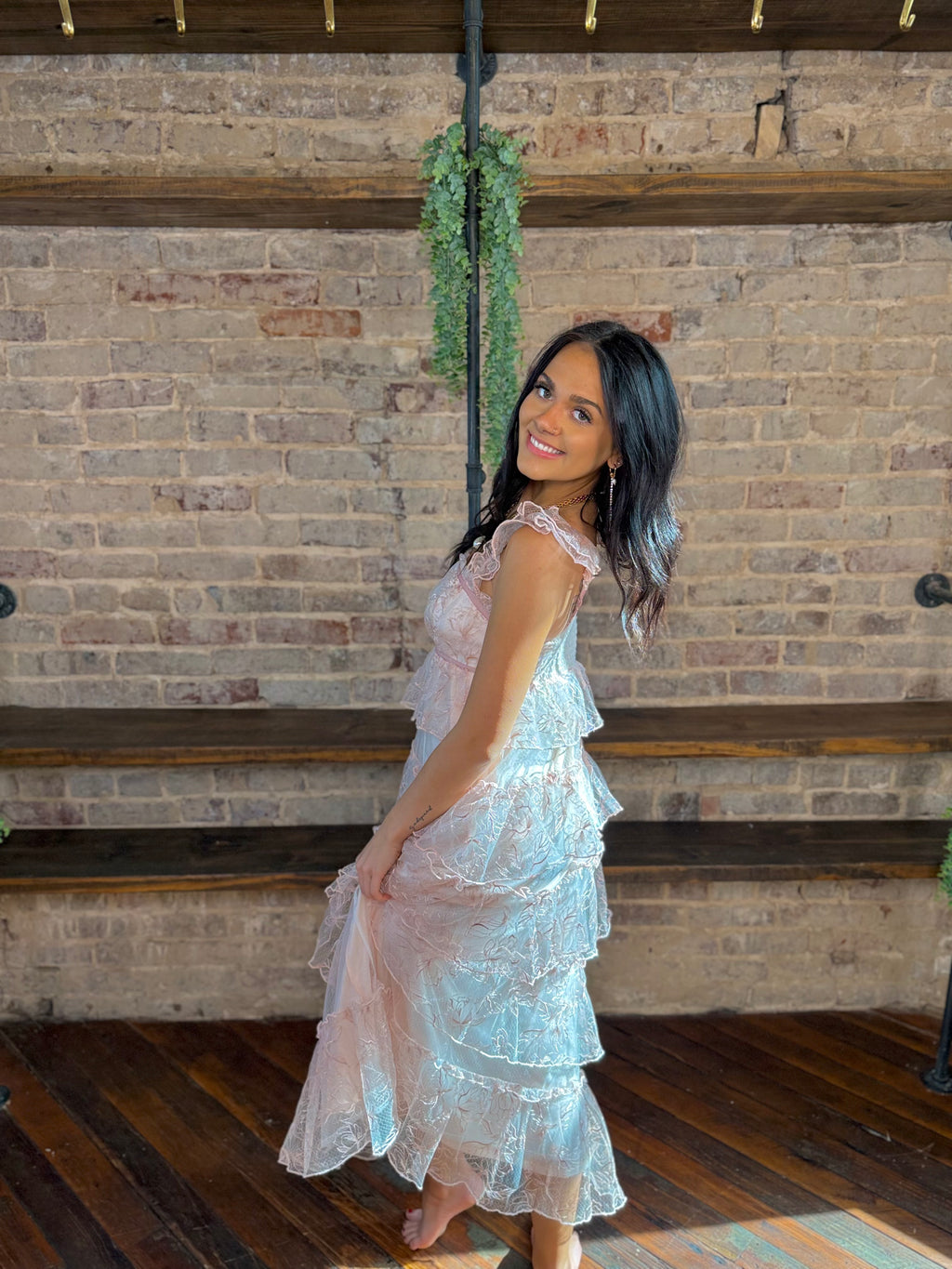 Delicate Floral & Lace Embroidered Maxi Dress