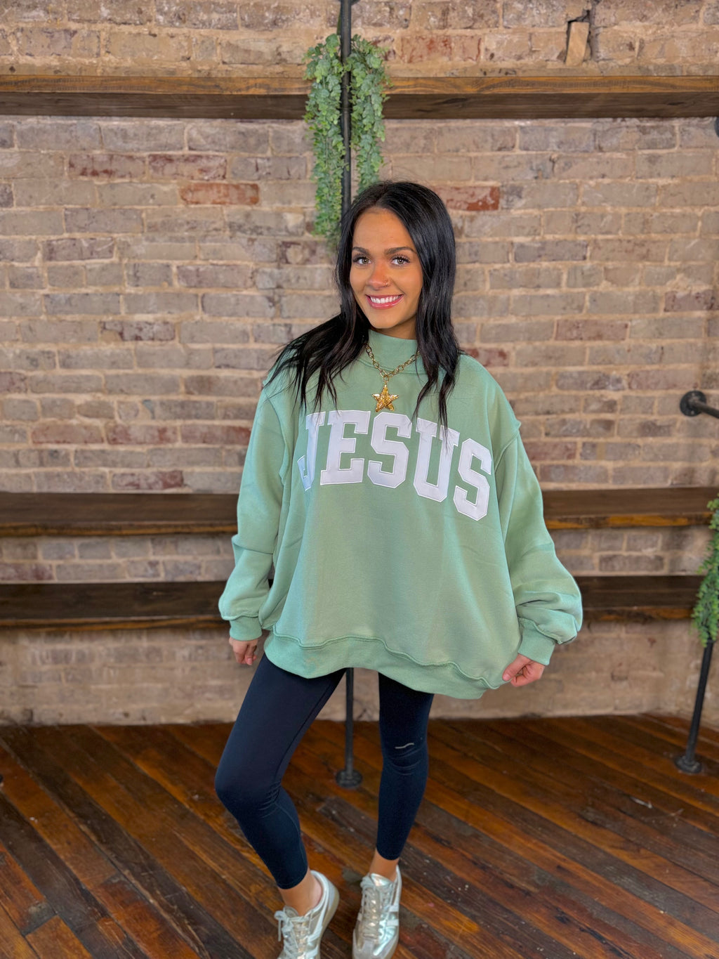 JESUS Embroidered Mock Neck Sweatshirt