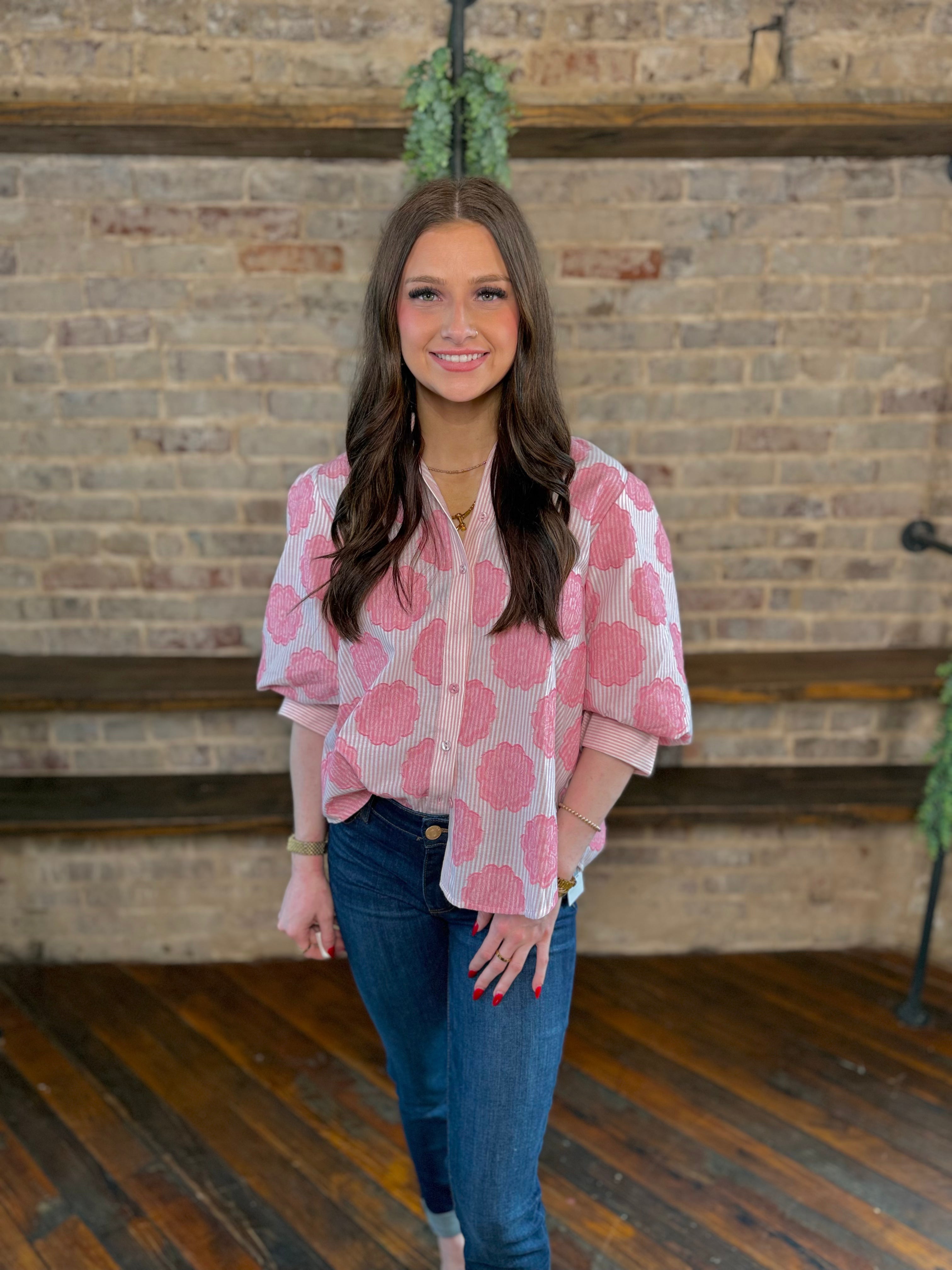 Petal Bloom Button-Up Blouse