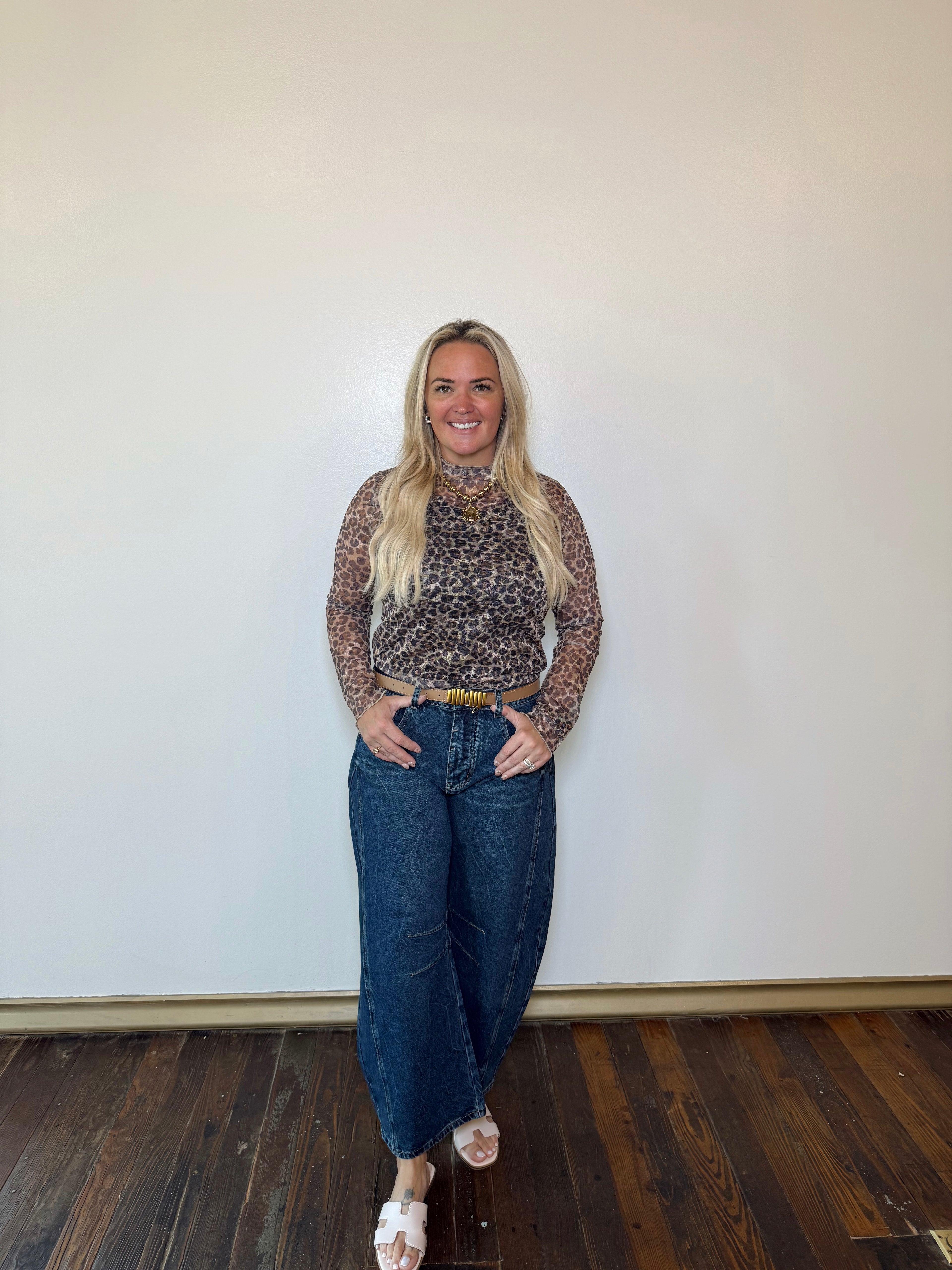 PLUS SIZE | Leopard Mesh Long Sleeve Top