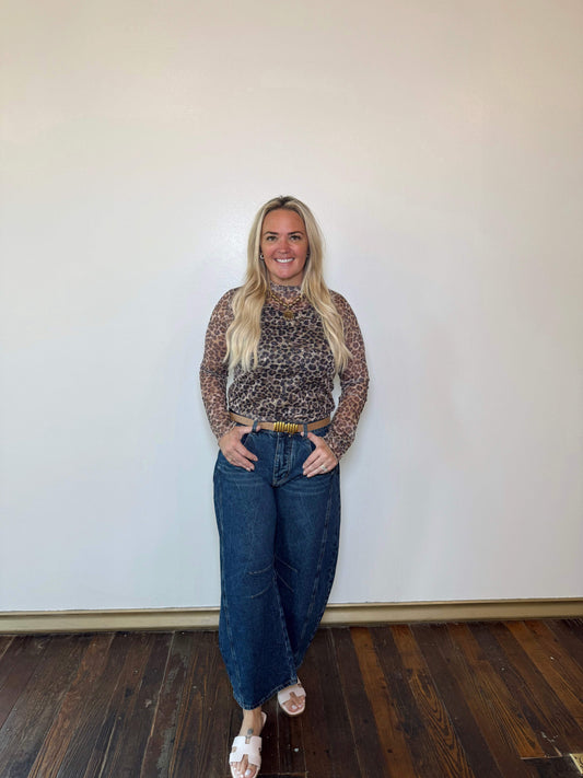 PLUS SIZE | Leopard Mesh Long Sleeve Top