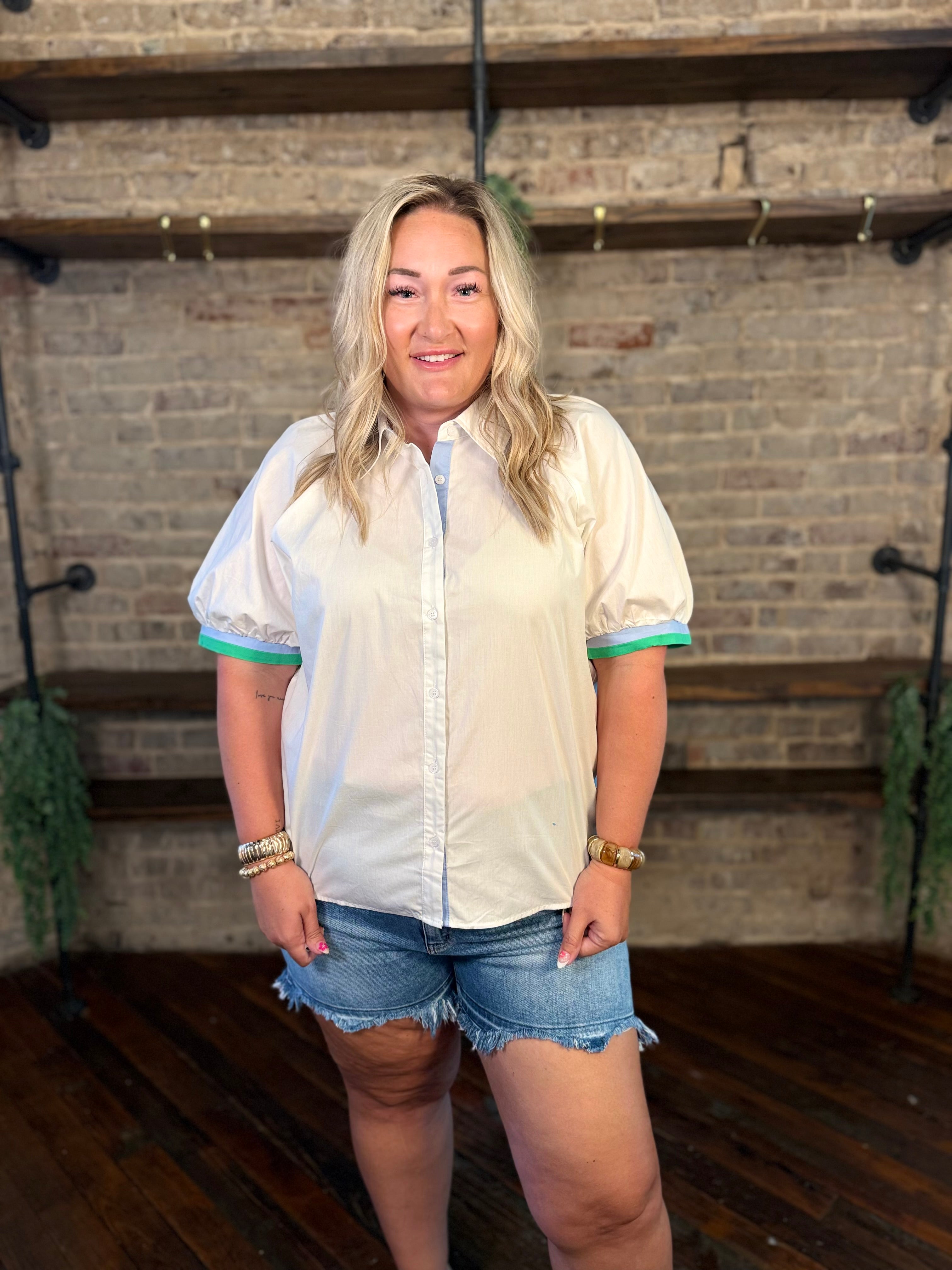PLUS SIZE | Ressa Striped Button Down Blouse