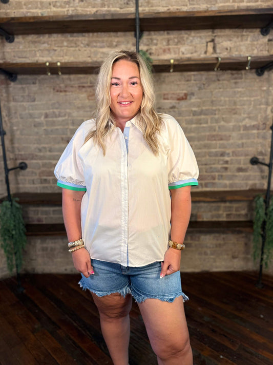 PLUS SIZE | Ressa Striped Button Down Blouse