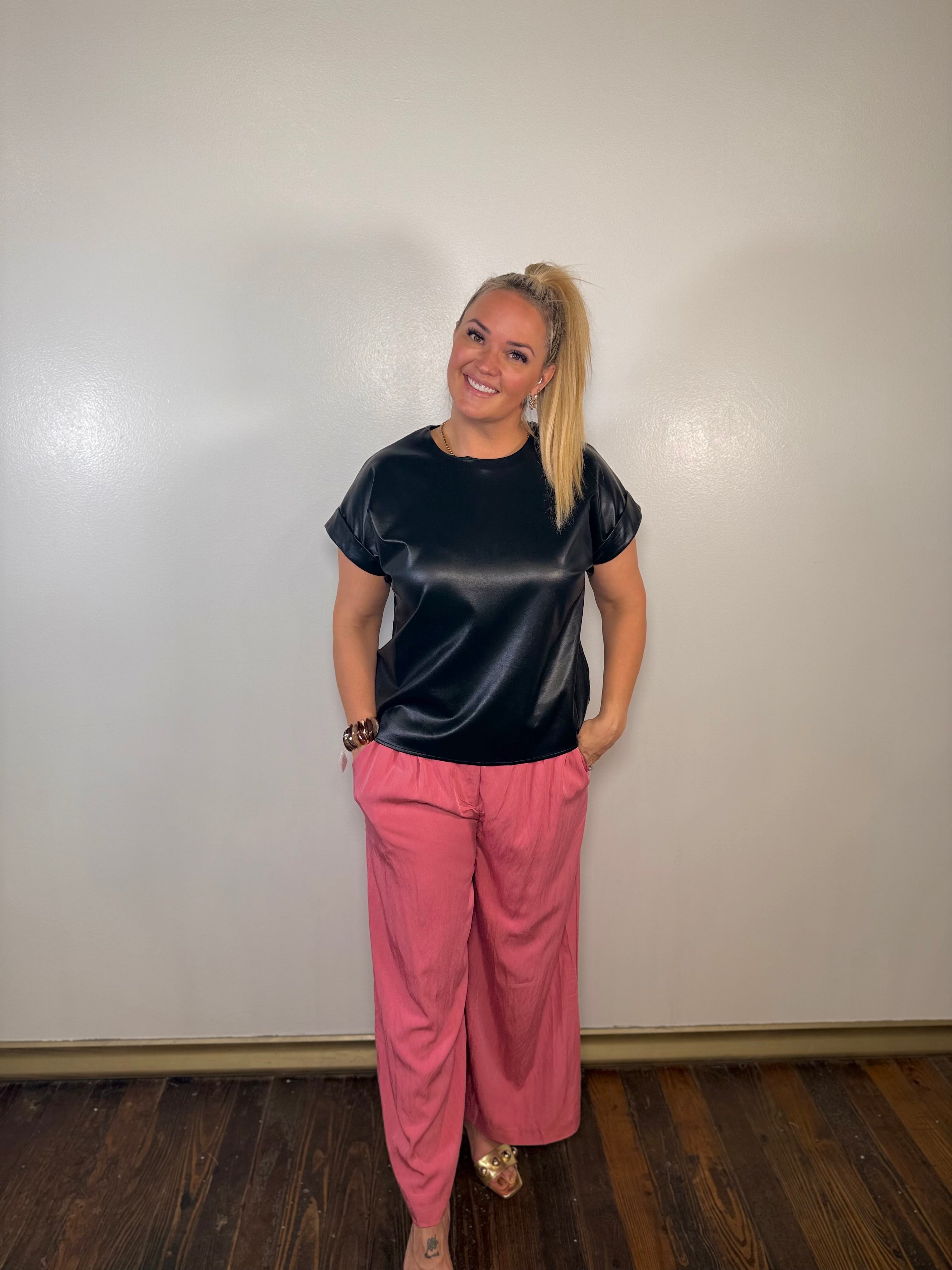 Whiskey Moon Leather Cap Sleeve Top