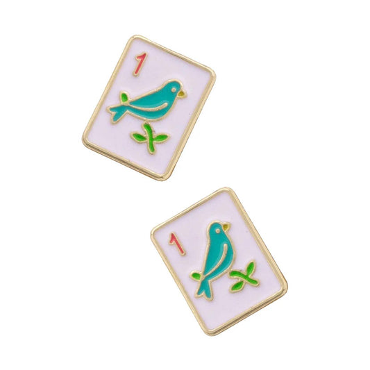 Sparrow Mahjong Tile Stud Earrings