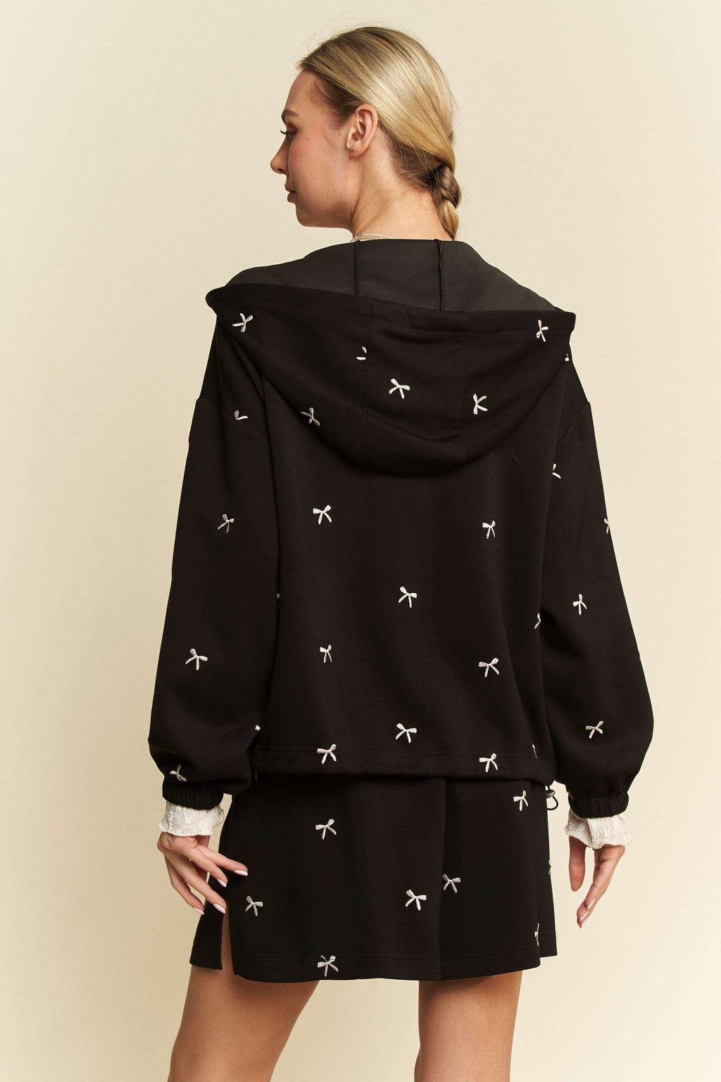PLUS SIZE | Embroidered Bow Zip Up Hoodie Jacket