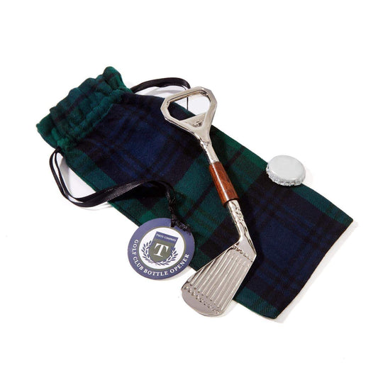 Golf Club Bottle Opener w/ Plaid Gift Pouch