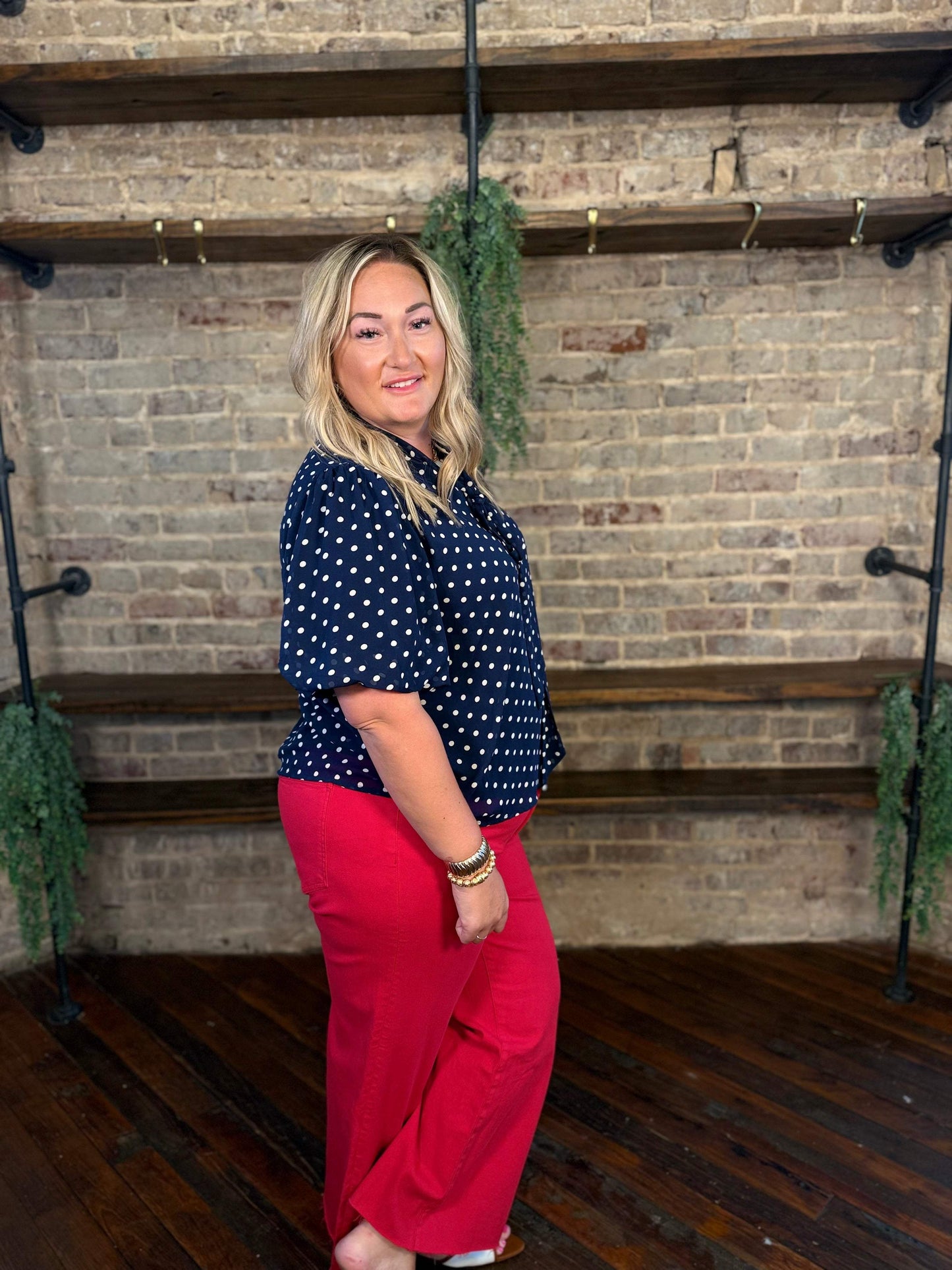 PLUS SIZE | Tynlee Polka Dot Bow Top