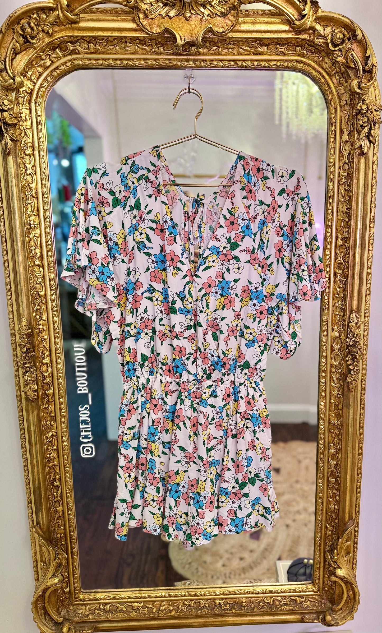 Peachy Keen Floral Ruffle Sleeve Romper