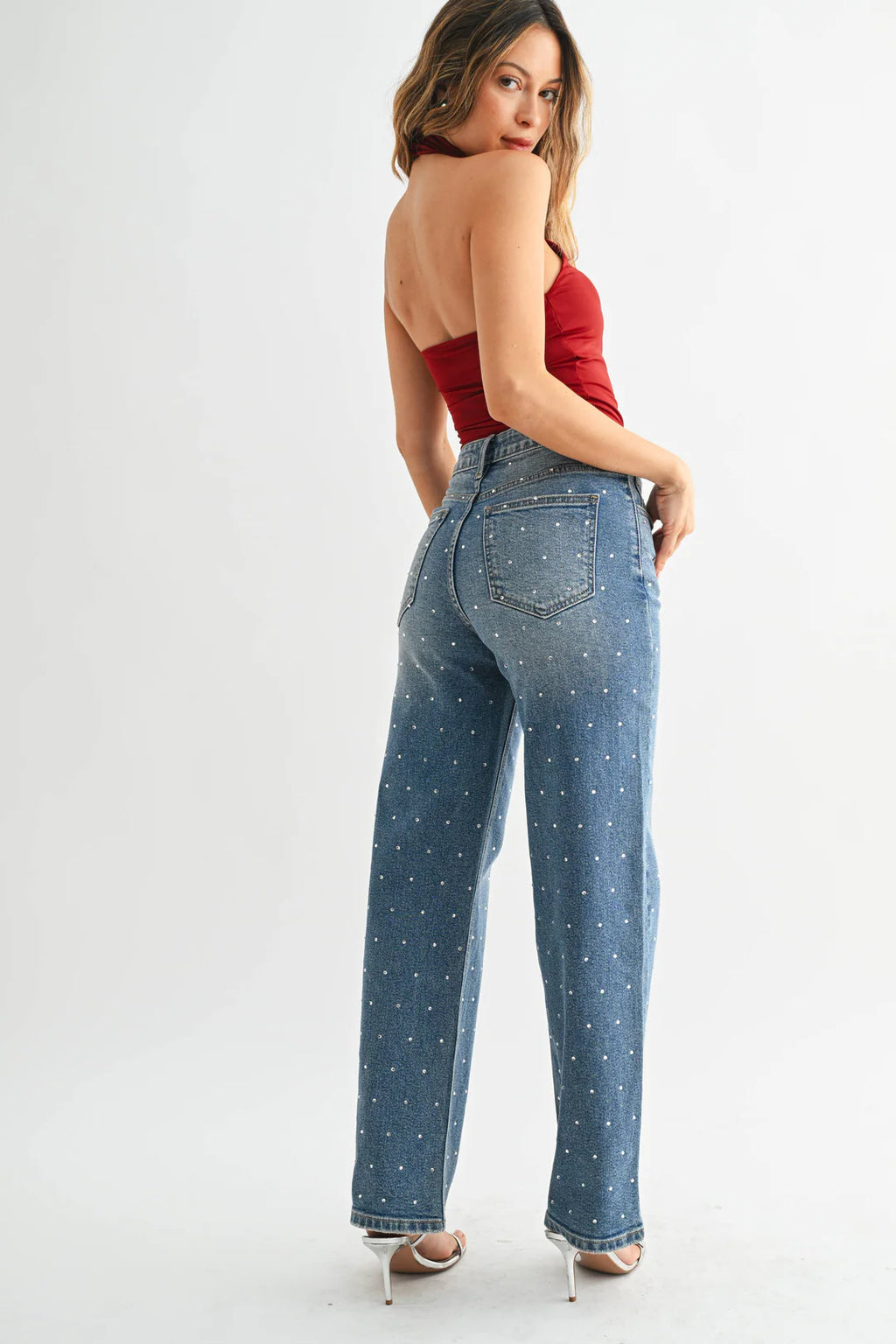 High Rise Vintage Straight Embellished Jeans