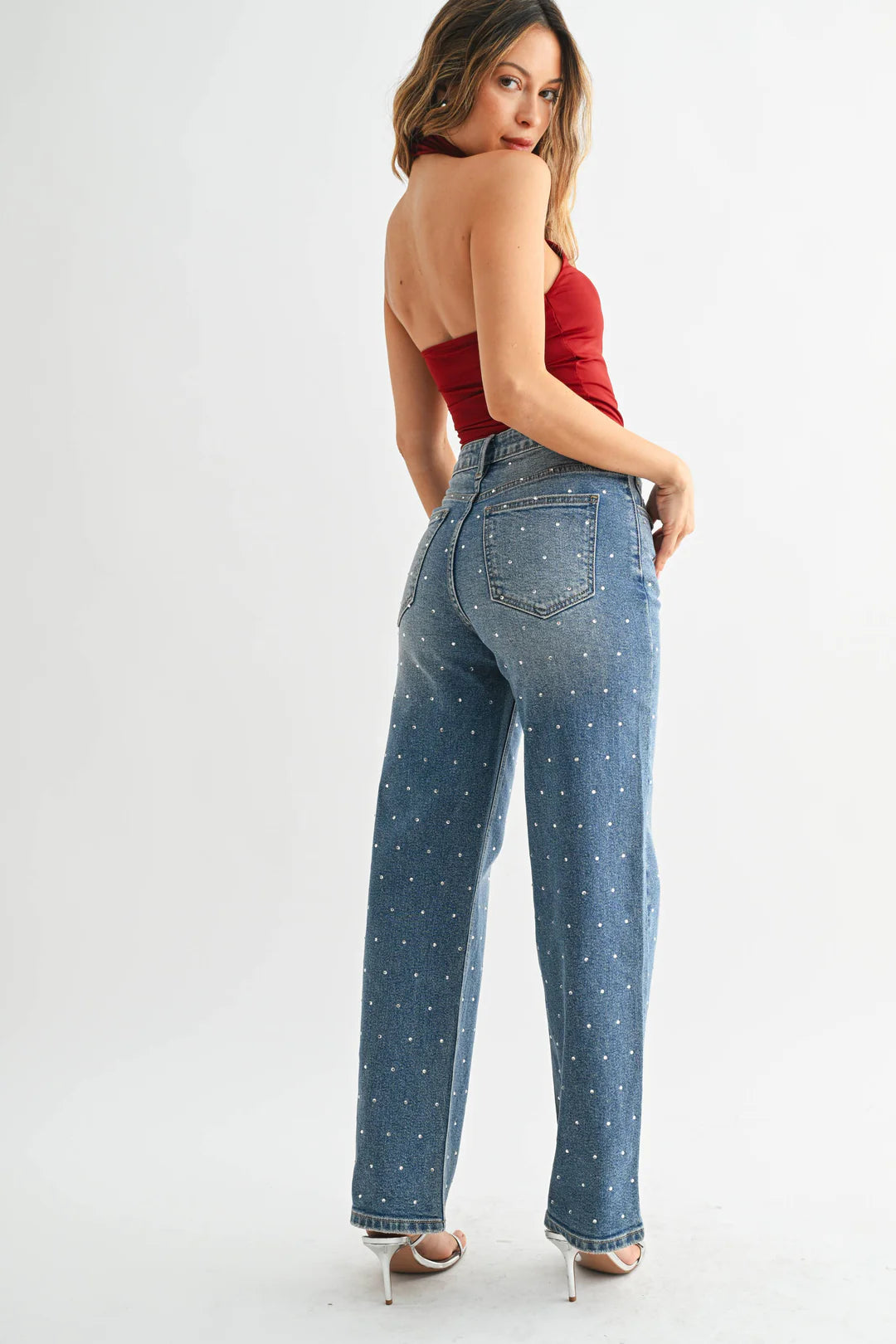 High Rise Vintage Straight Embellished Jeans