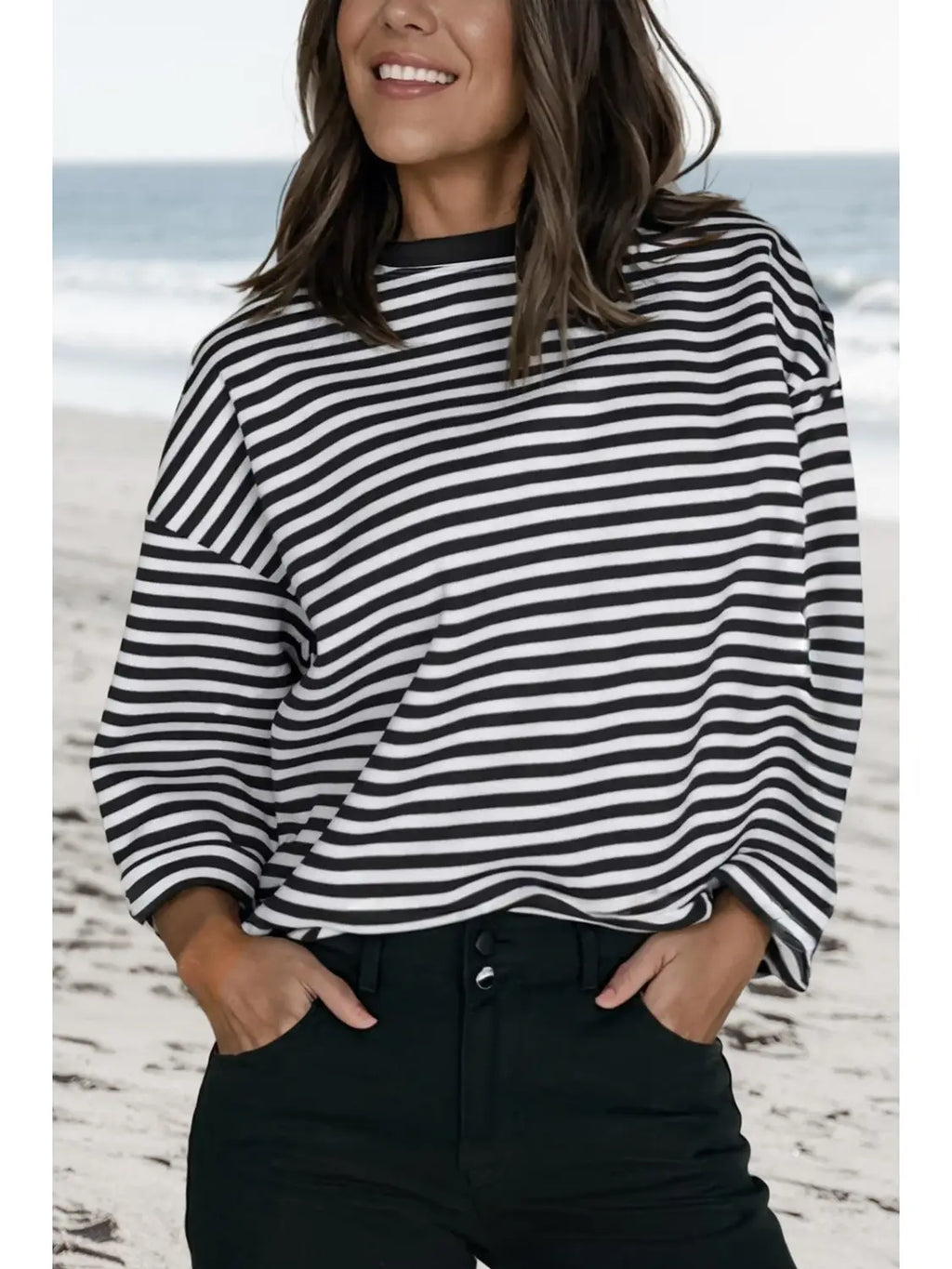 Nia Stripe Bow Back Drop Shoulder Top