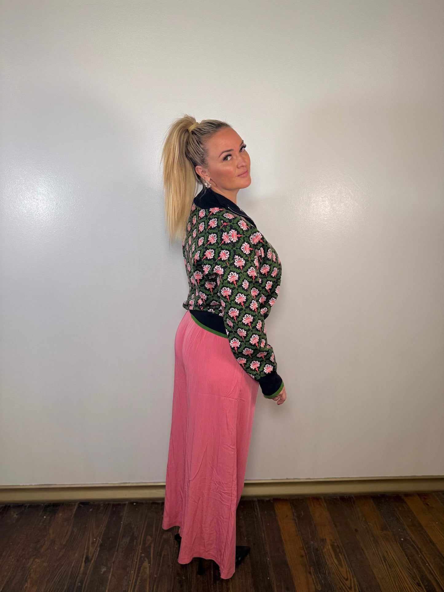 Vintage Floral Half Zip Sweater