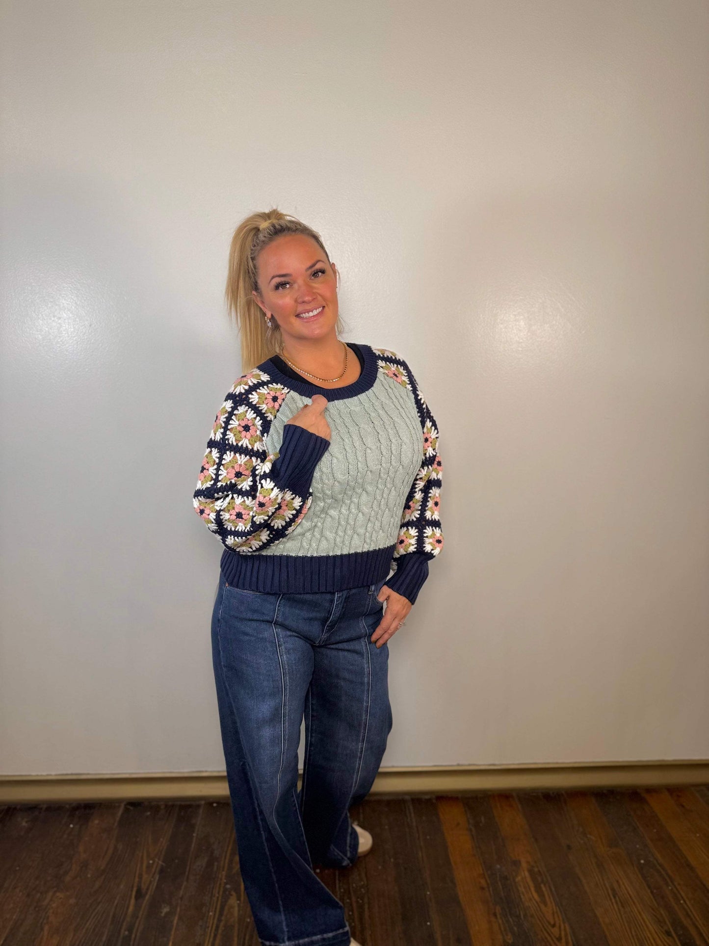 Cable Knit Crocheted Sweater