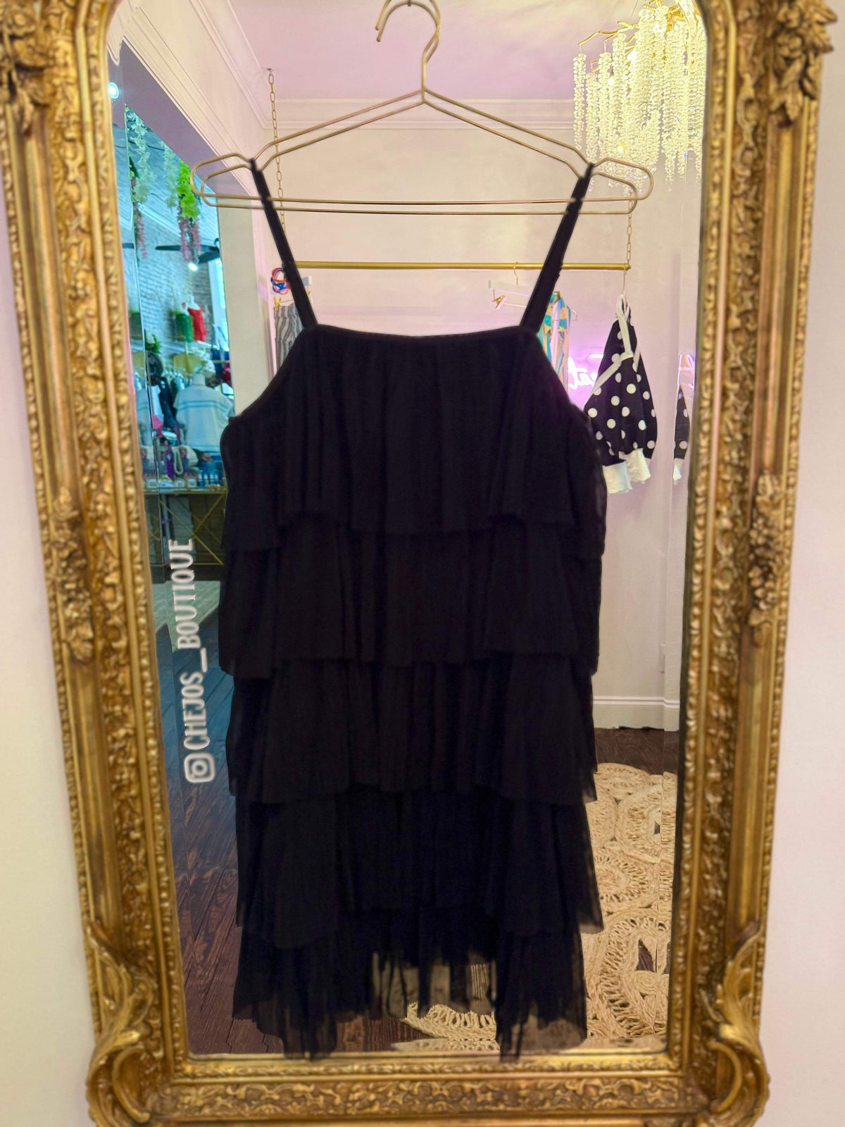 Midnight Bloom Tiered Tulle Mini Dress