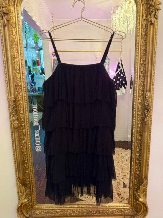 Midnight Bloom Tiered Tulle Mini Dress