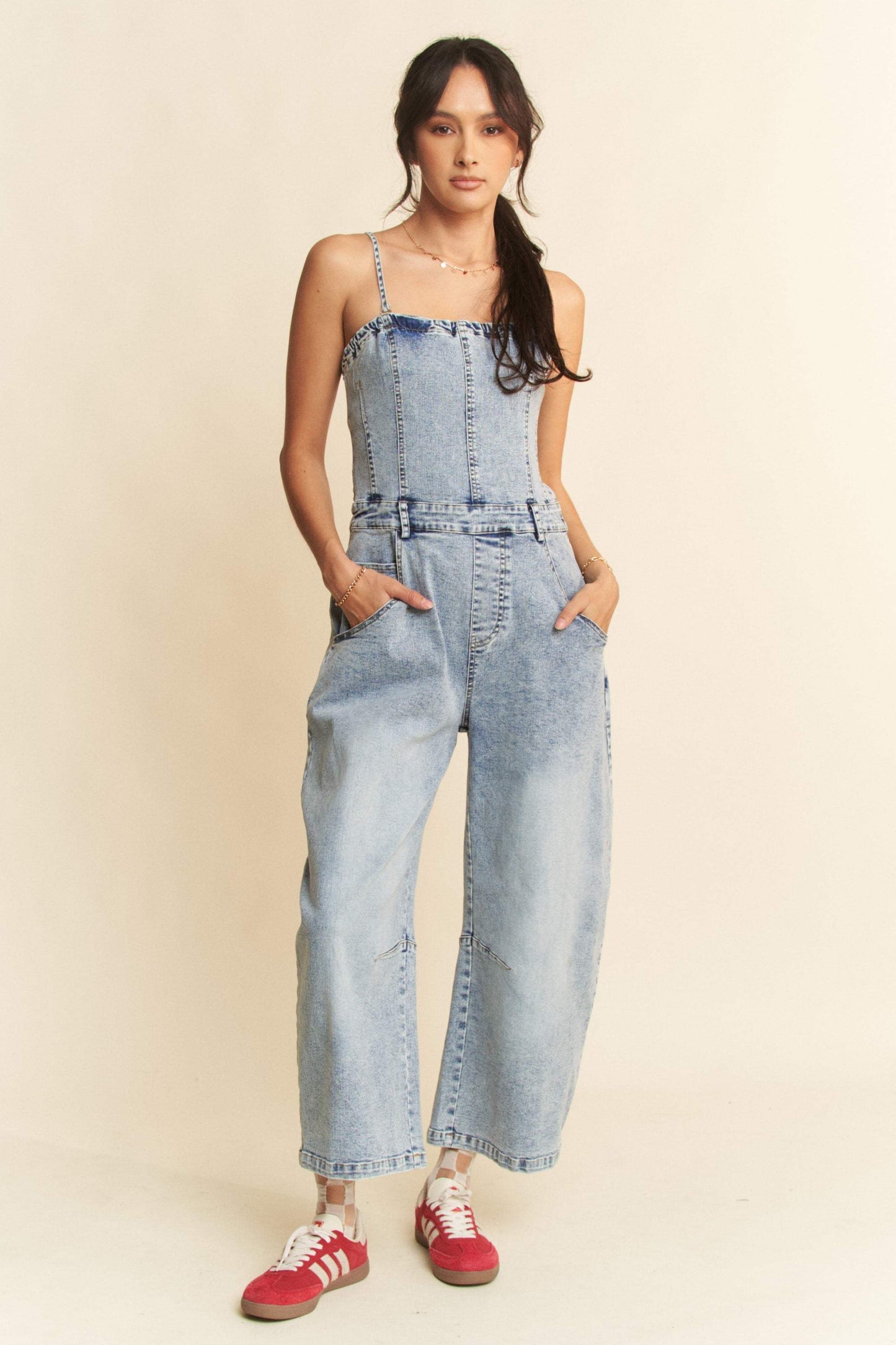 Dani Washed Denim Tube Top Jumpsuit