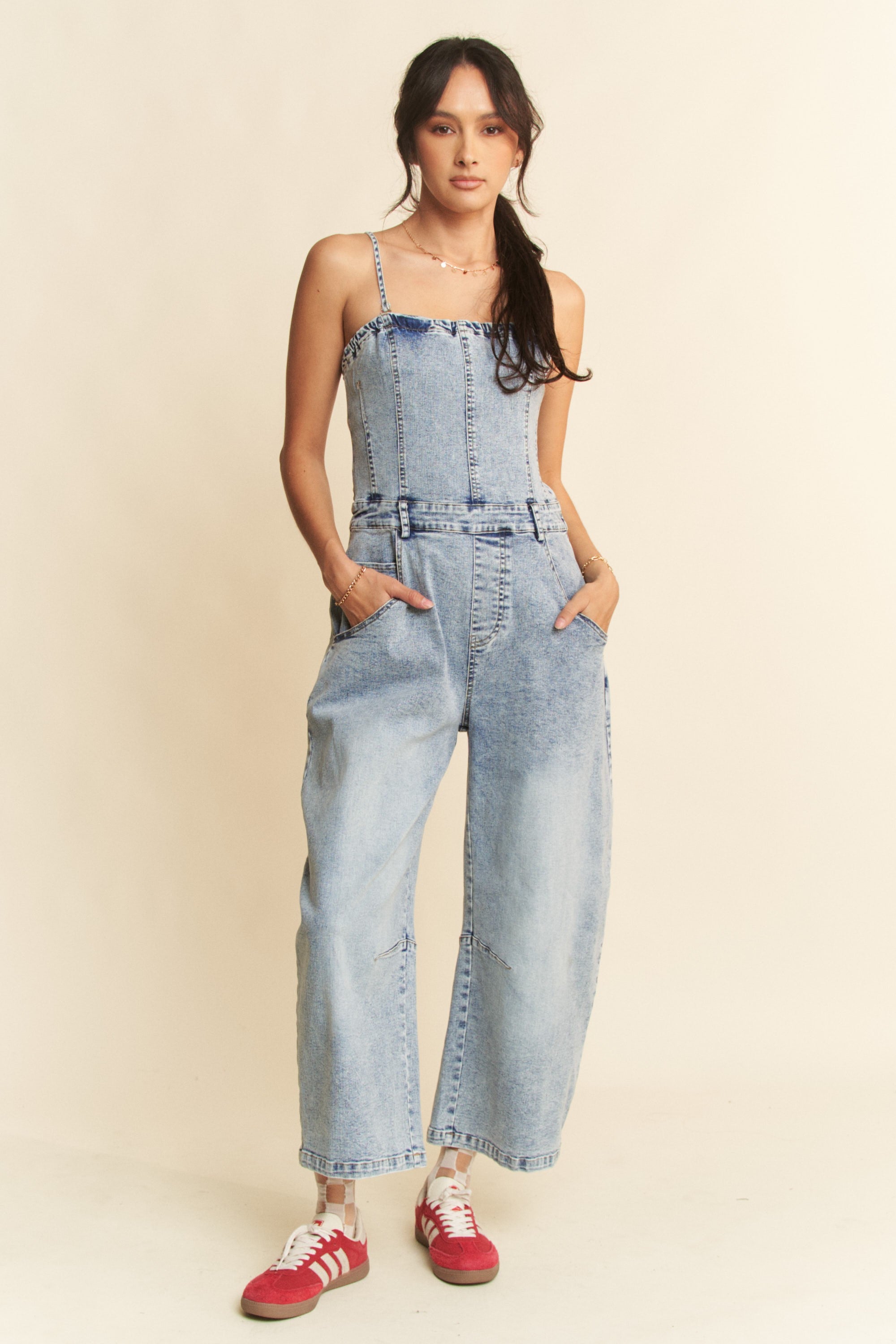Dani Washed Denim Tube Top Jumpsuit