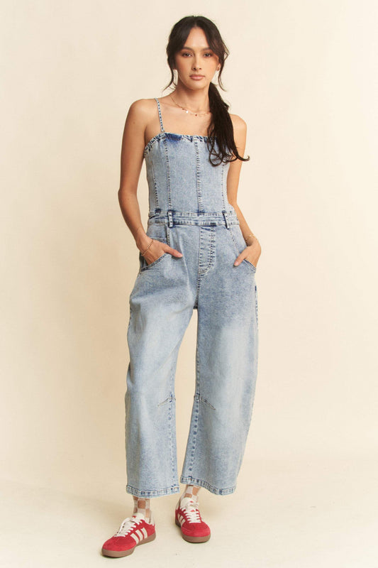 Dani Washed Denim Tube Top Jumpsuit